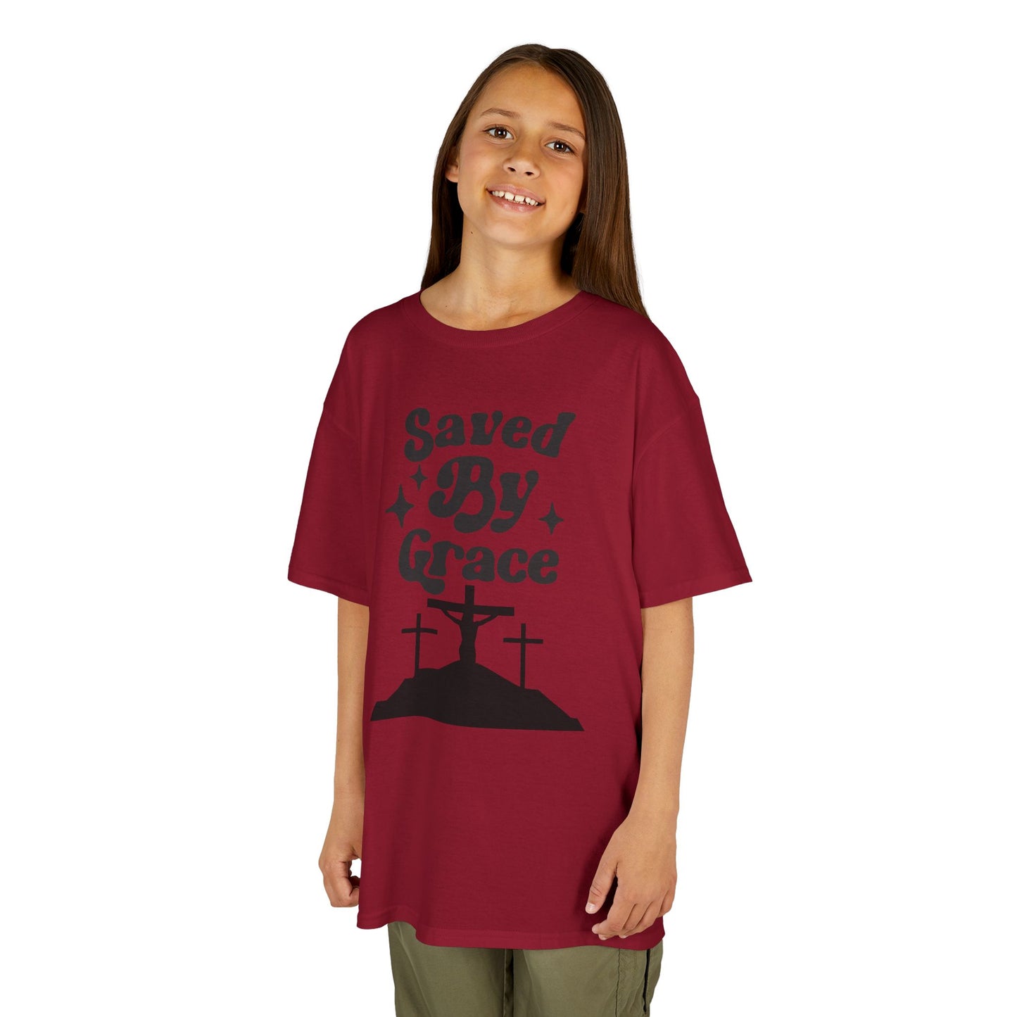 Kids Heavy Cotton™ Tee - 'Saved By Grace' Christian T-Shirt