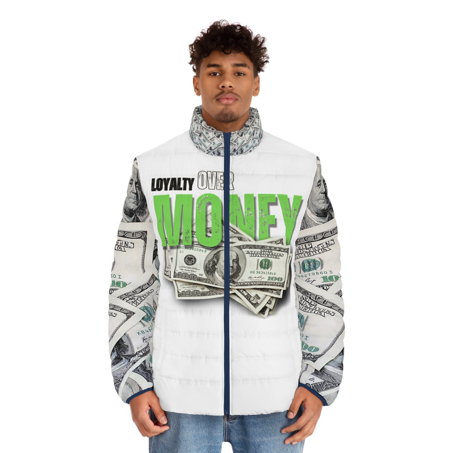 Loyalty Over Money Men's Puffer Jacket - Stylish and Cozy Winter Wear