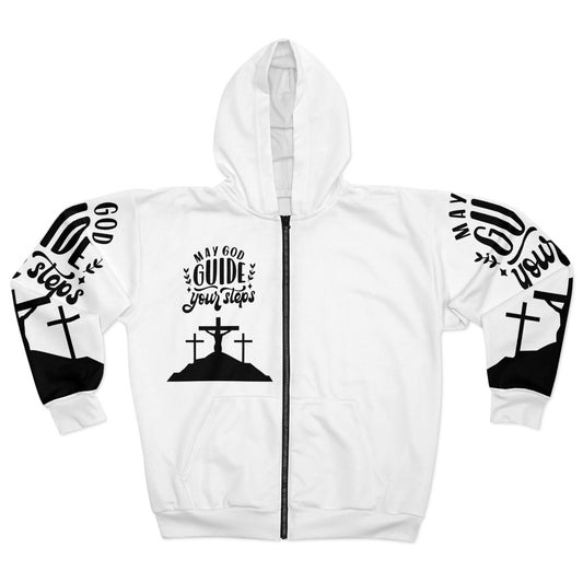 Faith Inspired Unisex Zip Hoodie - "May God Guide Your Steps"