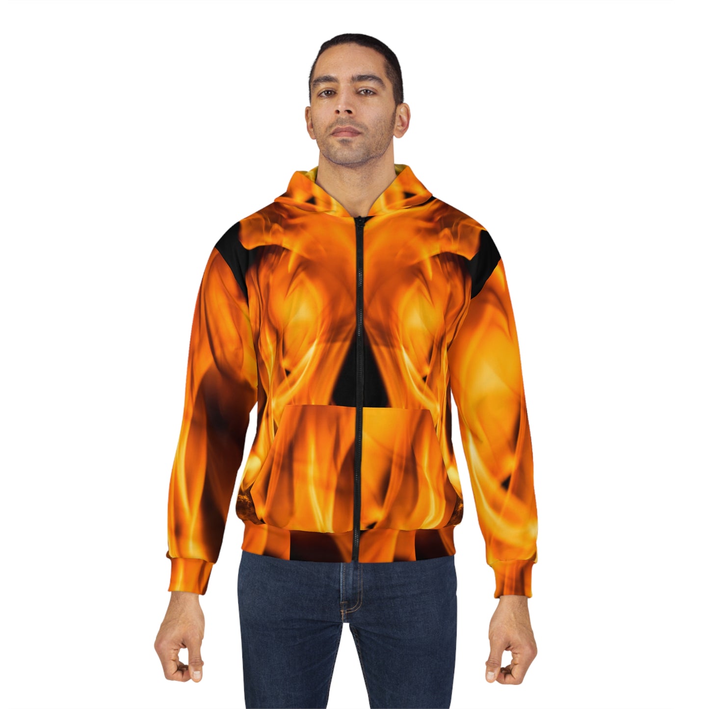 Unisex Zip Hoodie - Fiery Flame Design for Bold Style