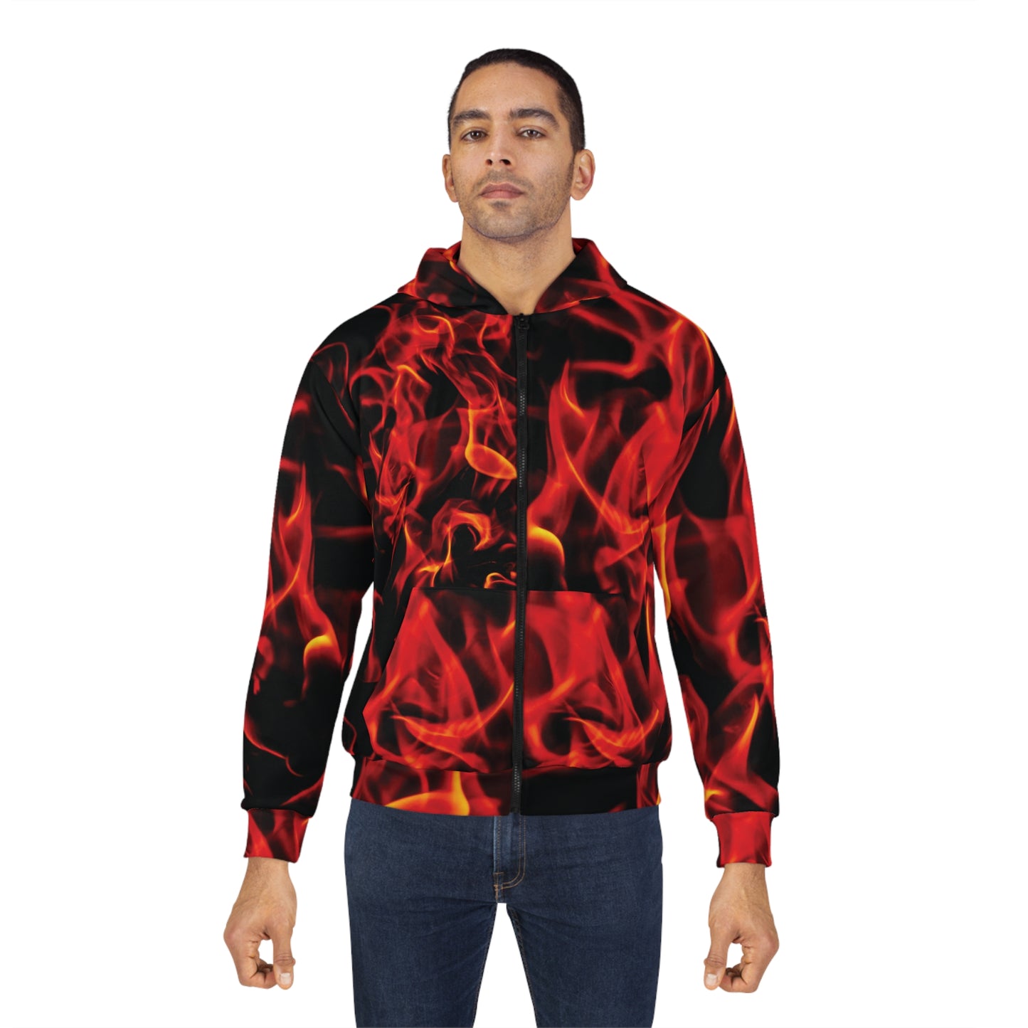 Fiery Flame Unisex Zip Hoodie - Perfect for Street Style and Outdoor Adventures