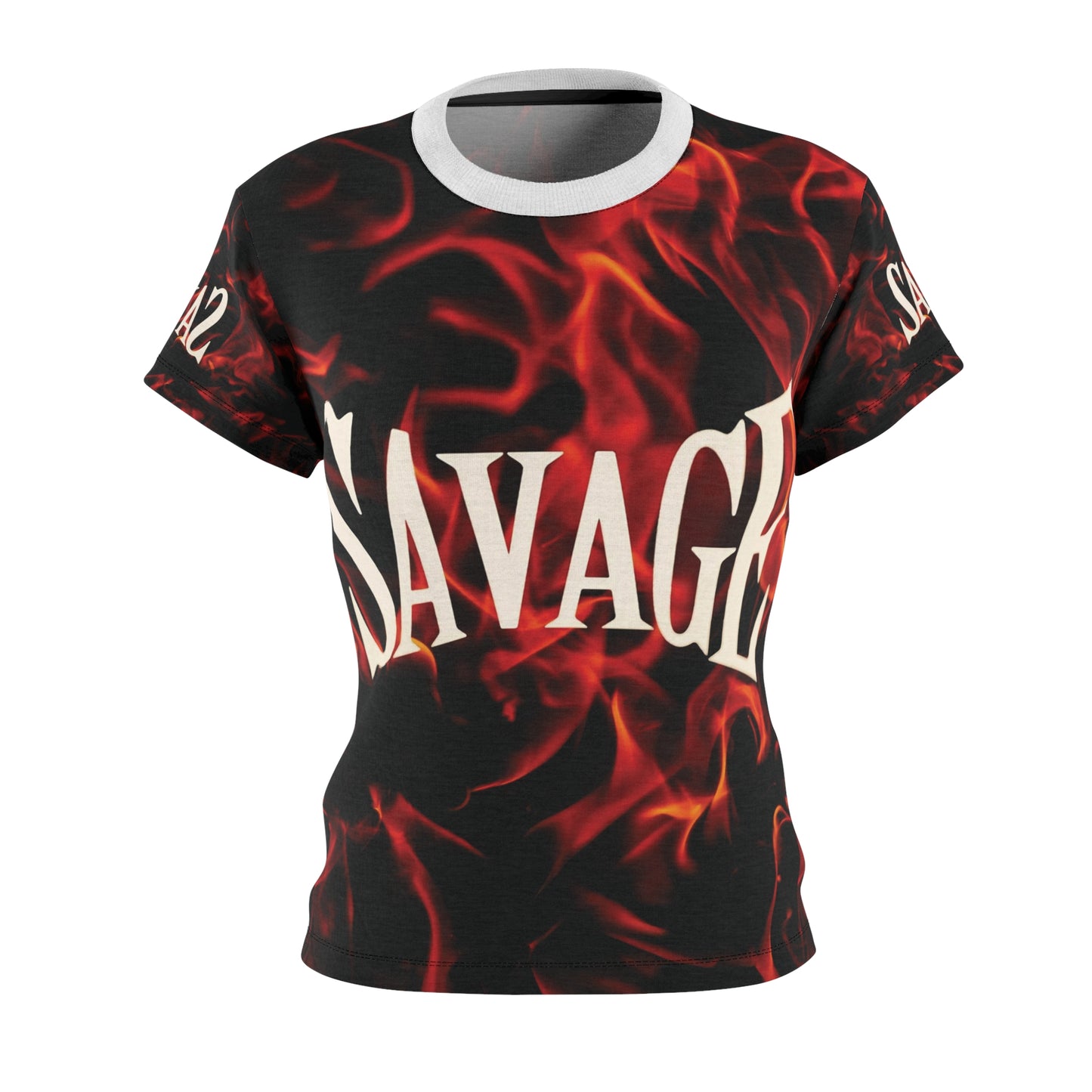 Savage Flame Women&#039;s Cut &amp; Sew Tee - Bold Flame Graphic Shirt for Fierce Fashion