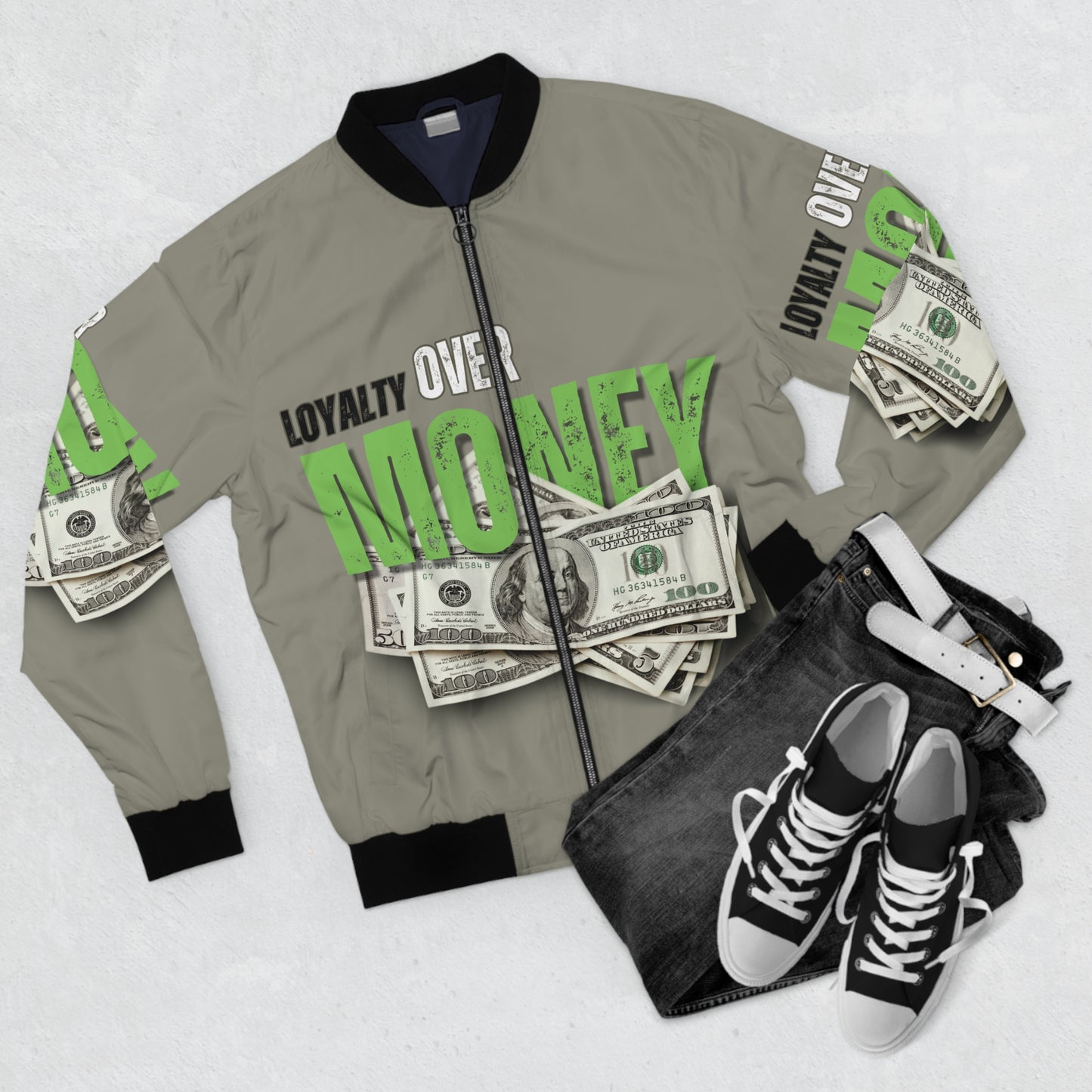 Loyalty Over Money Men's Bomber Jacket - Stylish Streetwear for Financial Empowerment