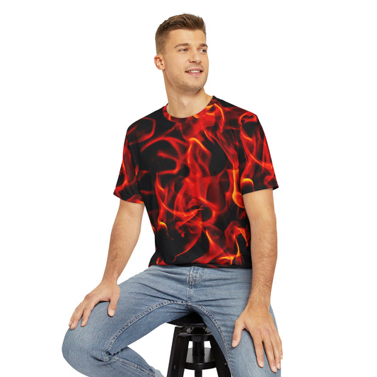 Men's Fire Pattern Polyester Tee - Bold and Stylish Activewear