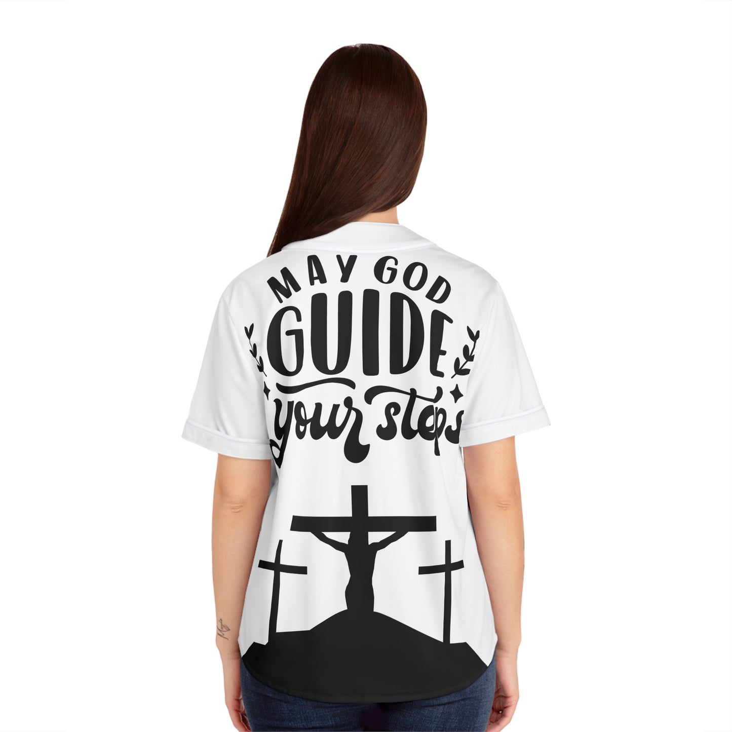 Inspirational Women's Baseball Jersey - 'May God Guide Your Steps'