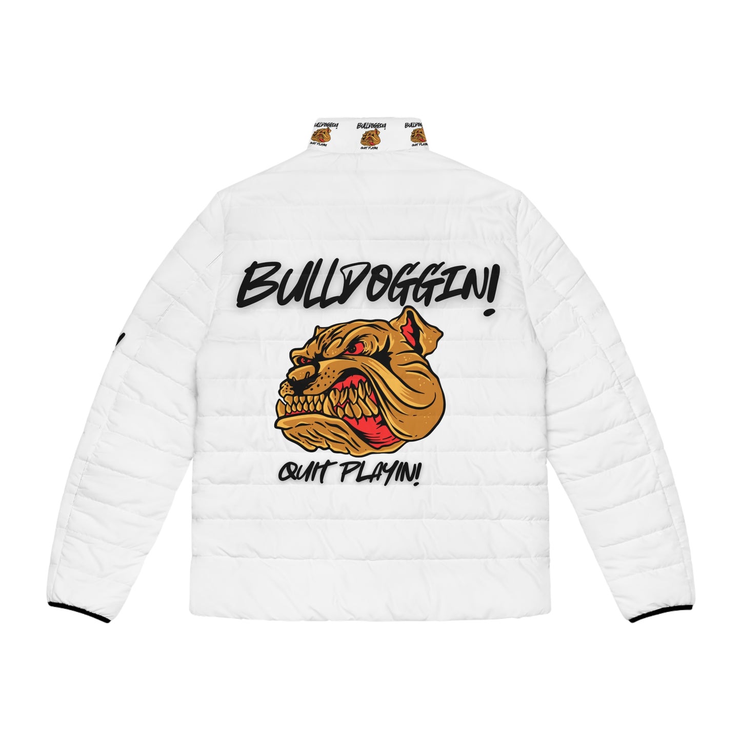 Men's Puffer Jacket - Bulldoggin' Graphic, Keep Warm & Stylish