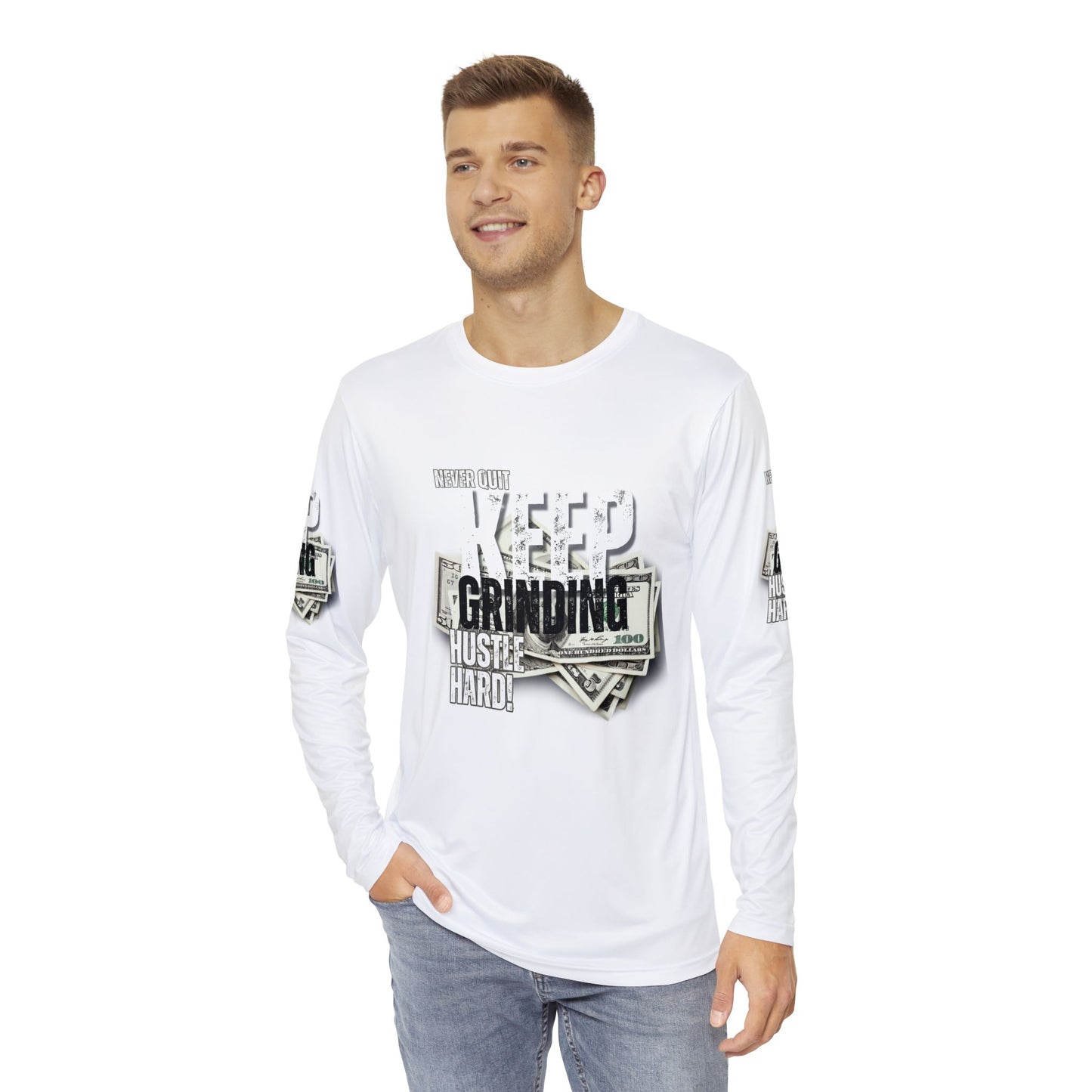 Keep Grinding Men's Long Sleeve Shirt - Motivational Hustle Tee