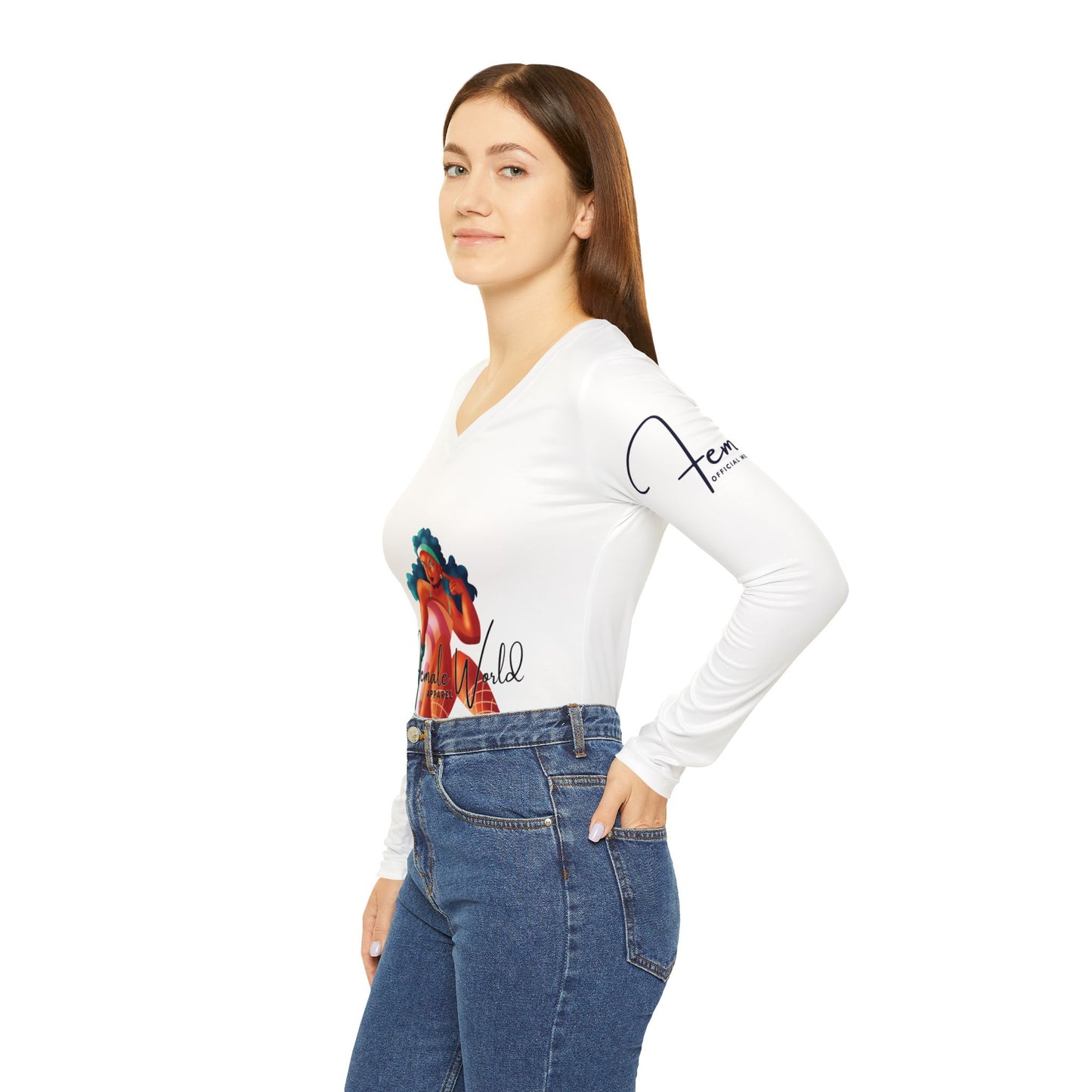 Female World Women’s Long Sleeve V-Neck Shirt - Stylish Female Empowerment Tee