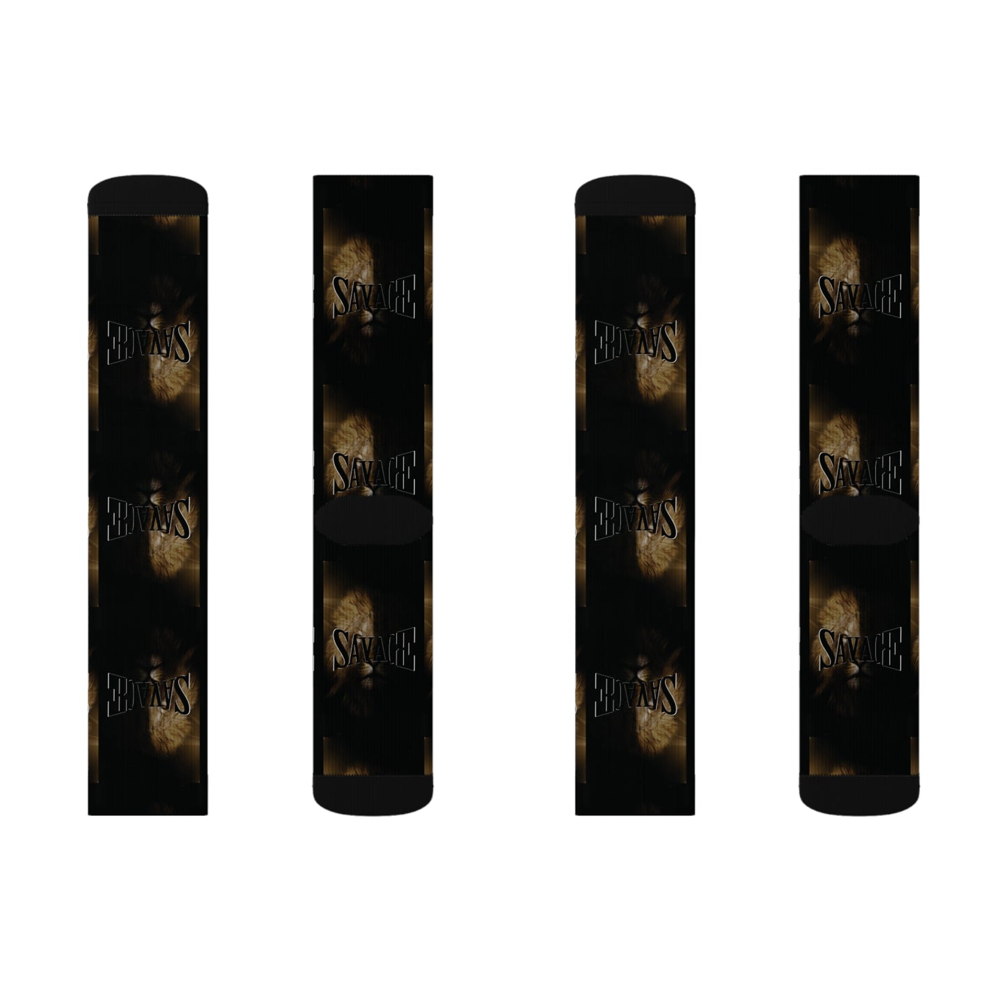 Savage Style Sublimation Socks - Stylish Black & Gold Design for Fashion Enthusiasts