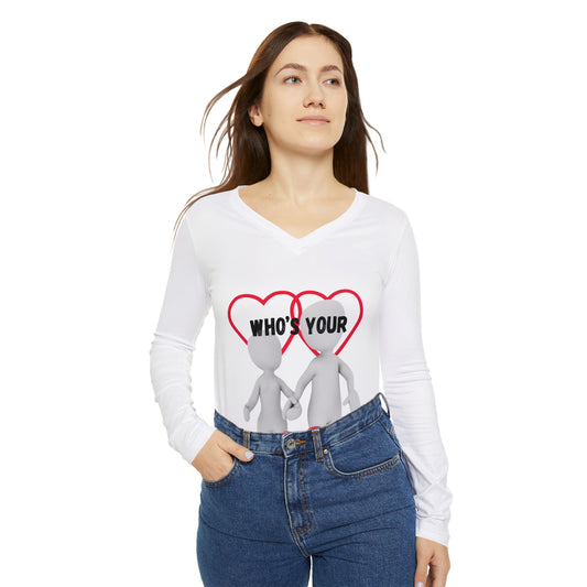 Valentine's Day Women's Long Sleeve V-Neck Shirt - 'Who's Your Valentine?'