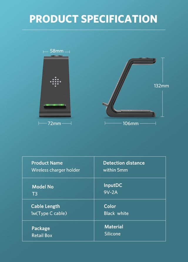 Wireless Charger For Three-in-one Vertical Multi-function Stand Fast Charging Stand