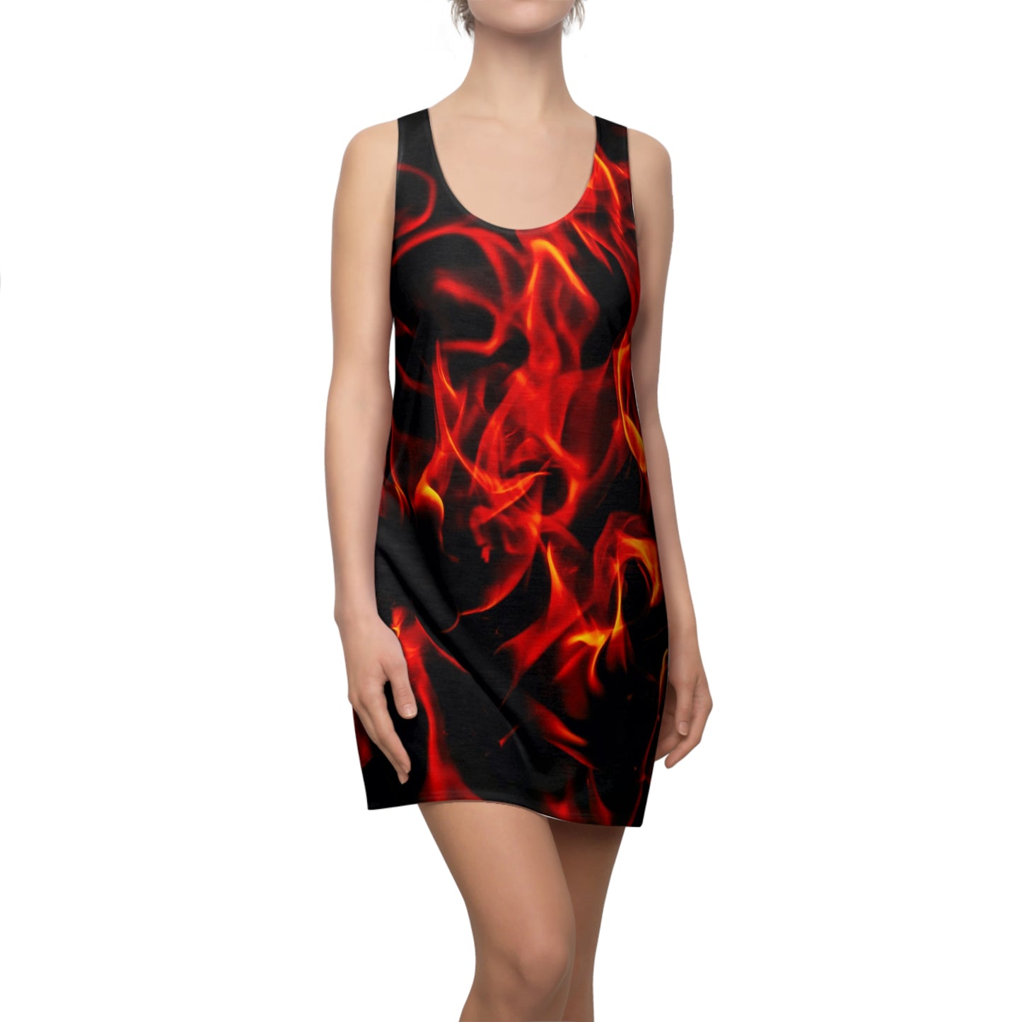 Fiery Women's Racerback Dress - Bold Flame Design for Summer and Festivals