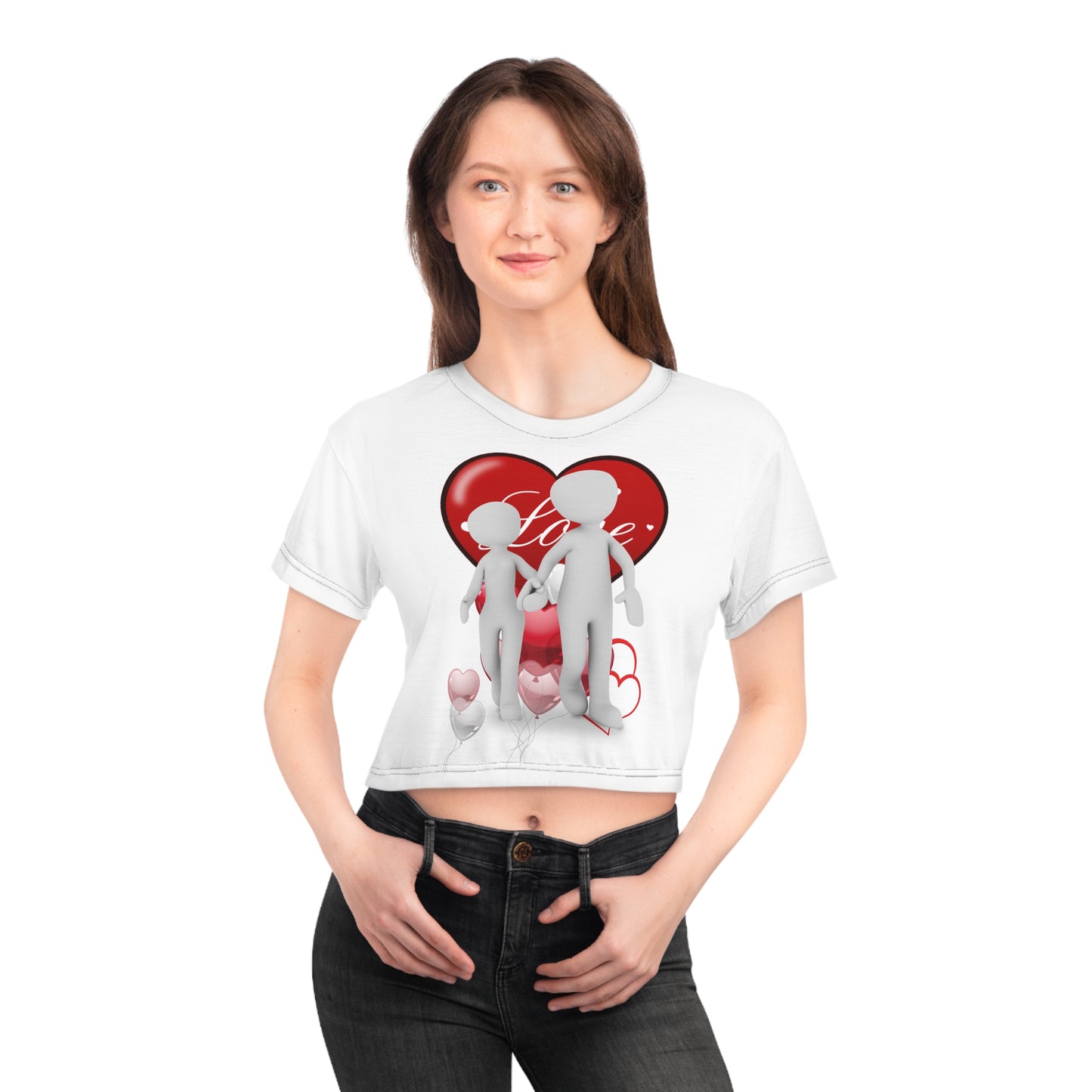 Love Heart Couple Crop Tee - Perfect for Valentine's Day & Romantic Occasions