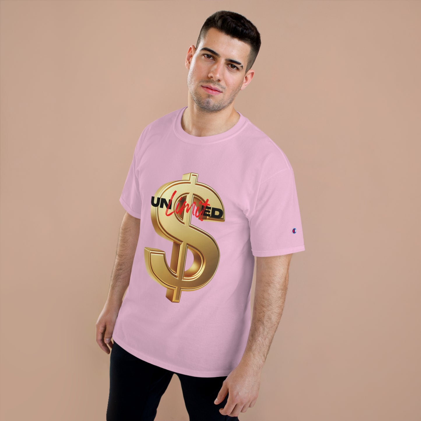 Limited Edition Champion T-Shirt - Gold Dollar Sign & 'Unlimited' Print