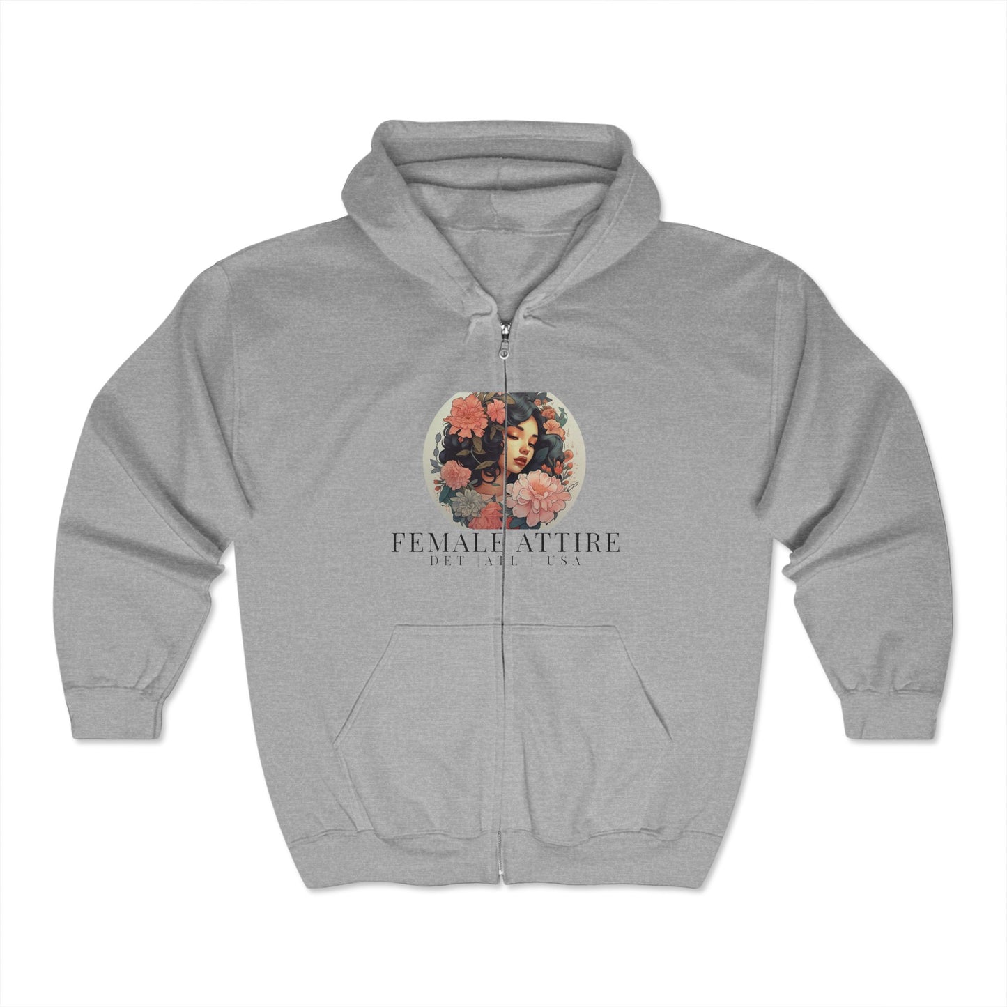 Floral Design Unisex Full Zip Hoodie - Stylish & Cozy Sweatshirt