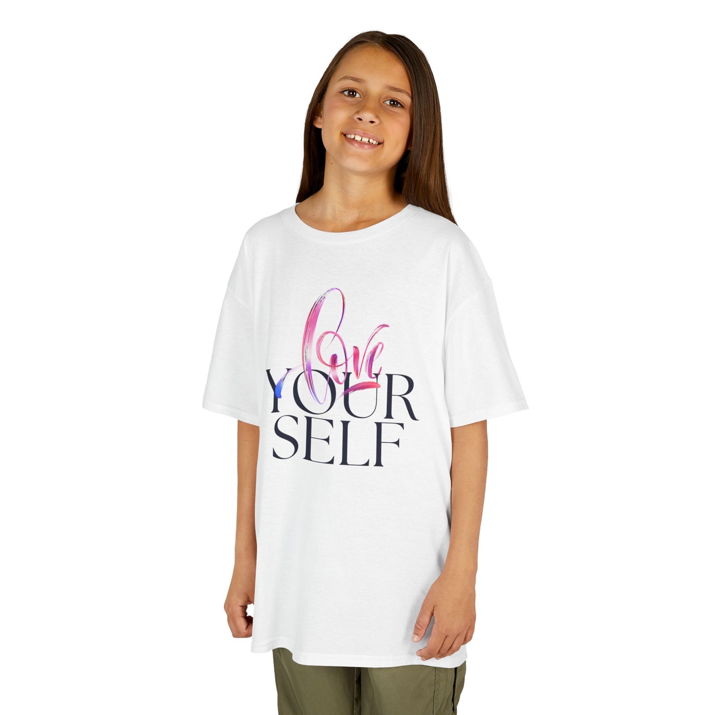 Kids 'Love Yourself' Heavy Cotton Tee - Positive Vibes & Self-Esteem T-Shirt