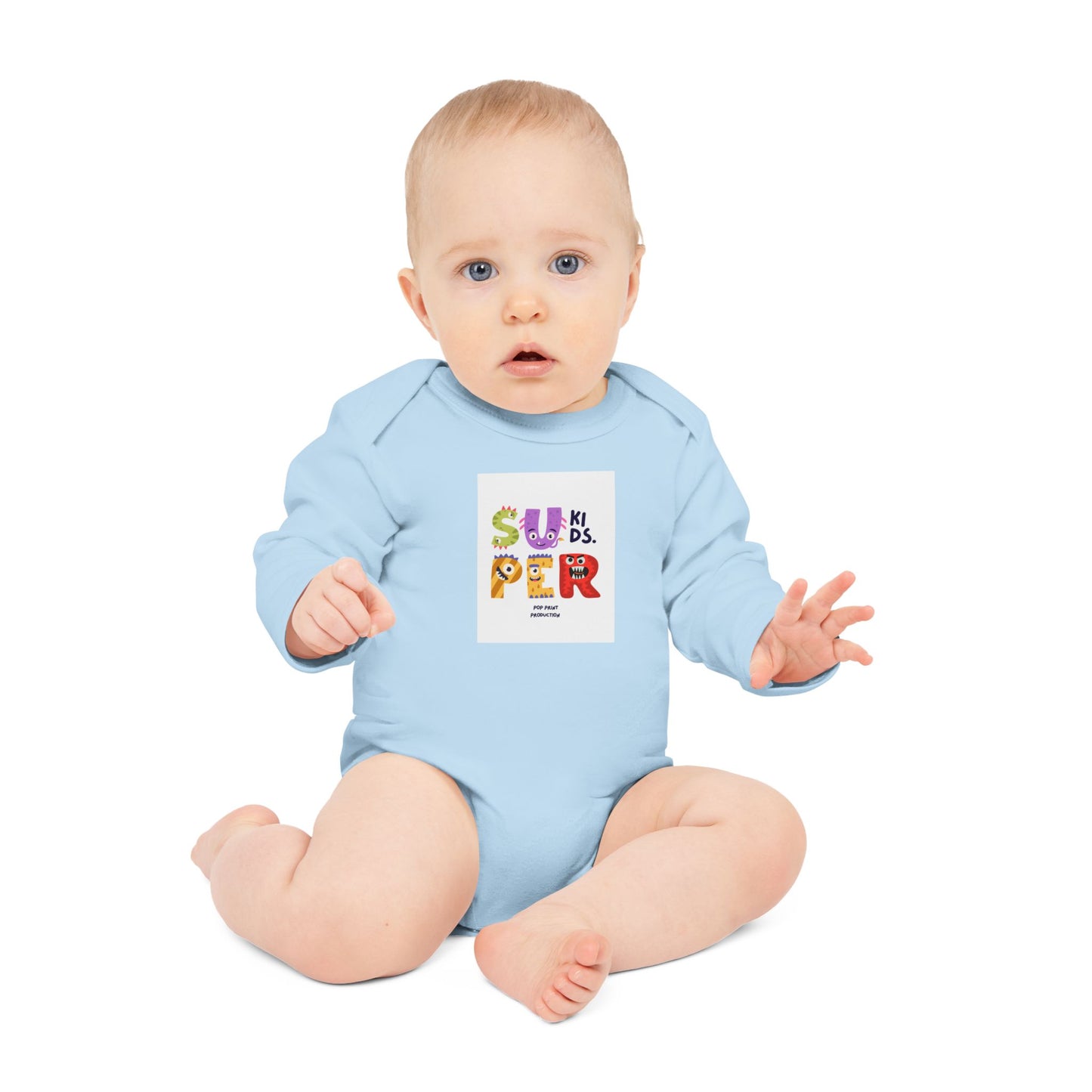 Super Kids Long-Sleeve Organic Baby Bodysuit - Cute & Colorful Design for Infants