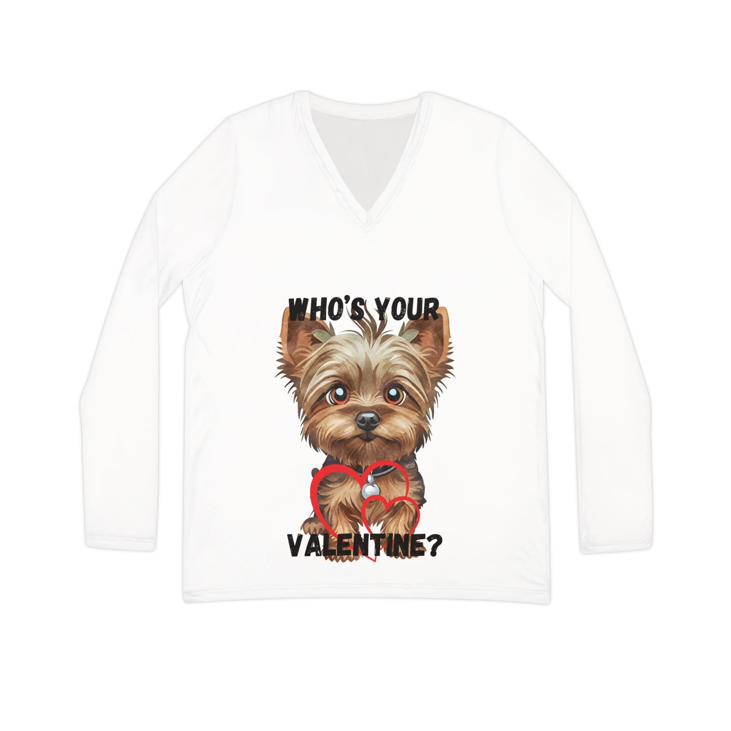 Women's Long Sleeve V-Neck Shirt - Cute Dog Valentine's Design