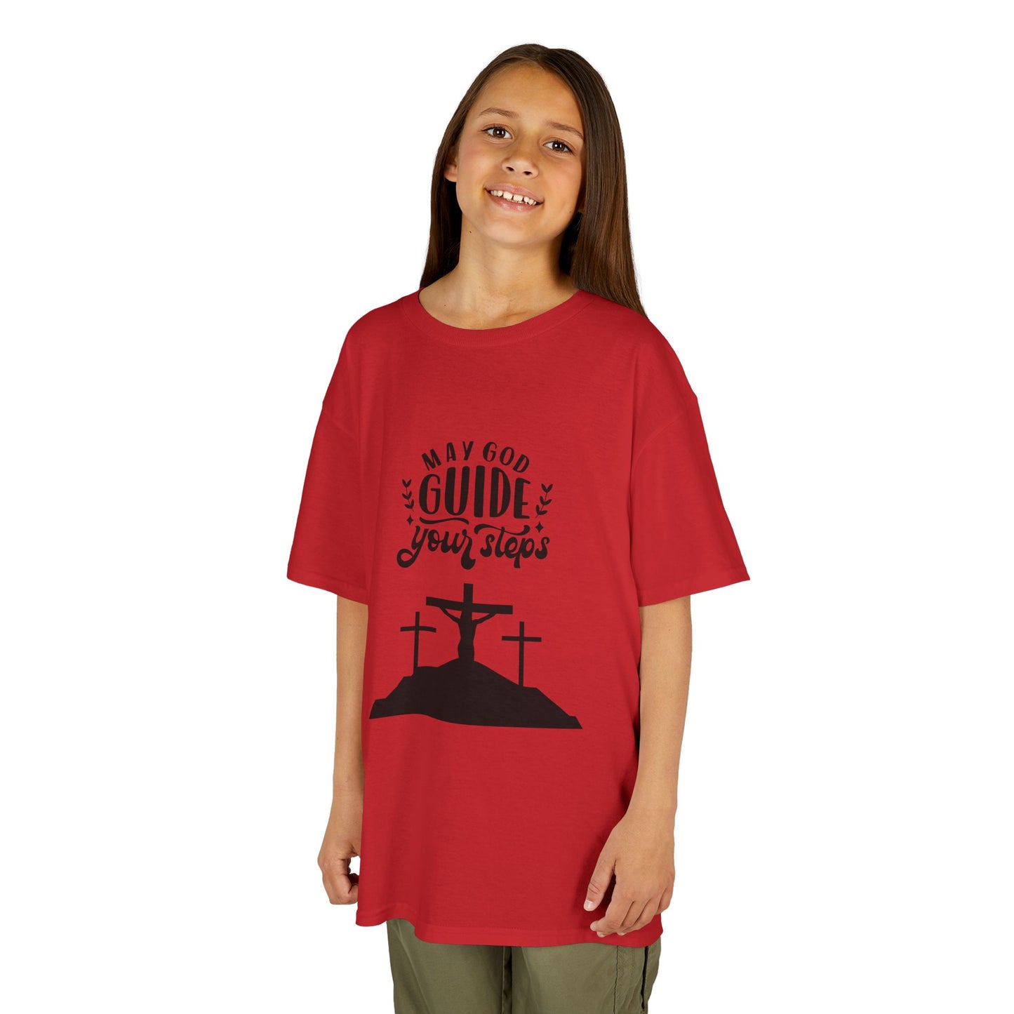 Kids Heavy Cotton™ Tee - "May God Guide Your Steps" Inspirational Shirt