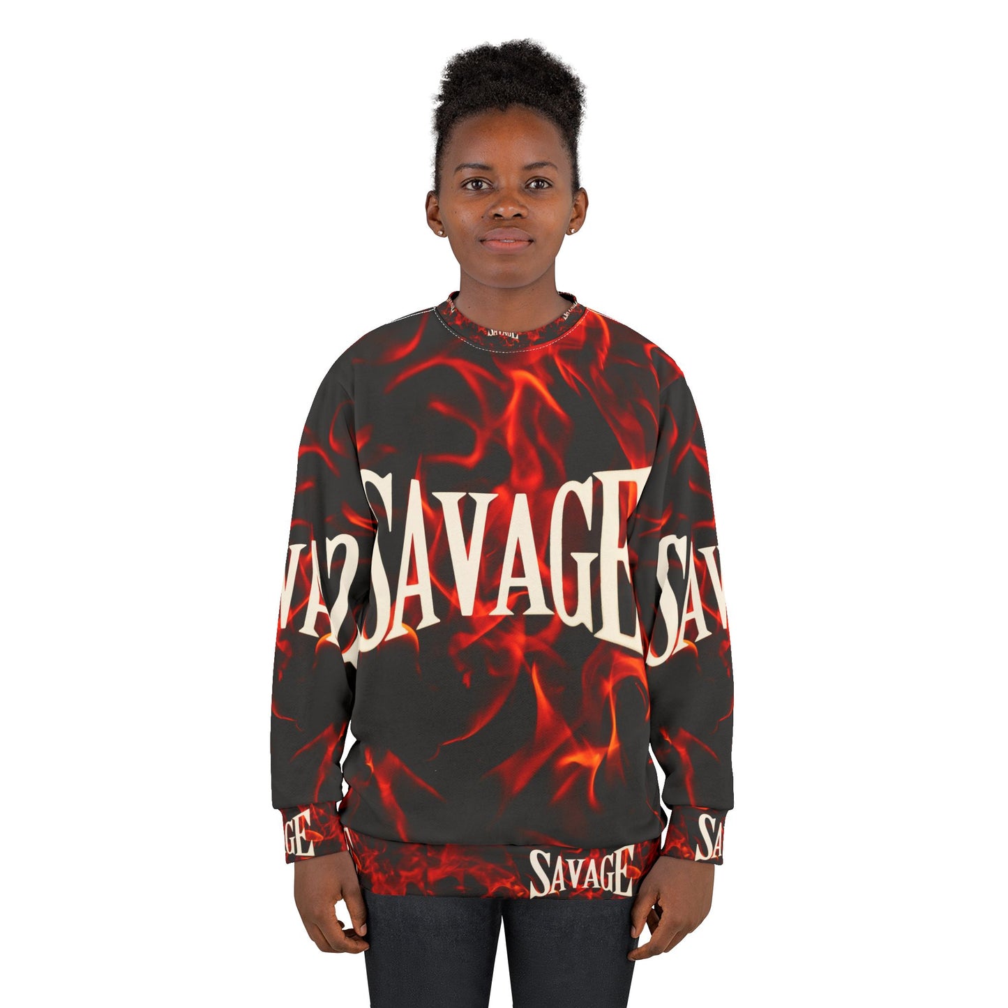 Savage Flames Unisex Sweatshirt - Bold Graphic Design for Streetwear Lovers