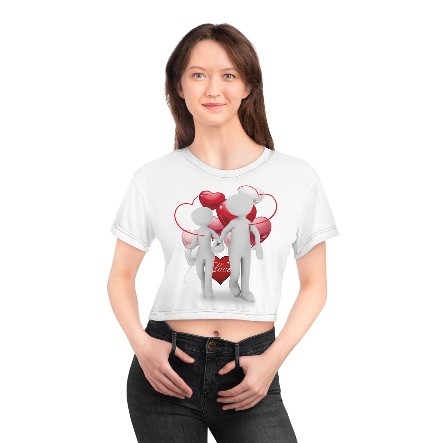 Romantic Love Crop Tee - Cute Couple with Hearts Design for Valentine's Day and Everyday Wear