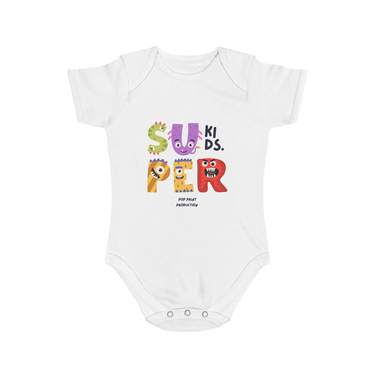 Super Kids Short Sleeve Baby Bodysuit - Fun & Colorful Design for Playful Infants