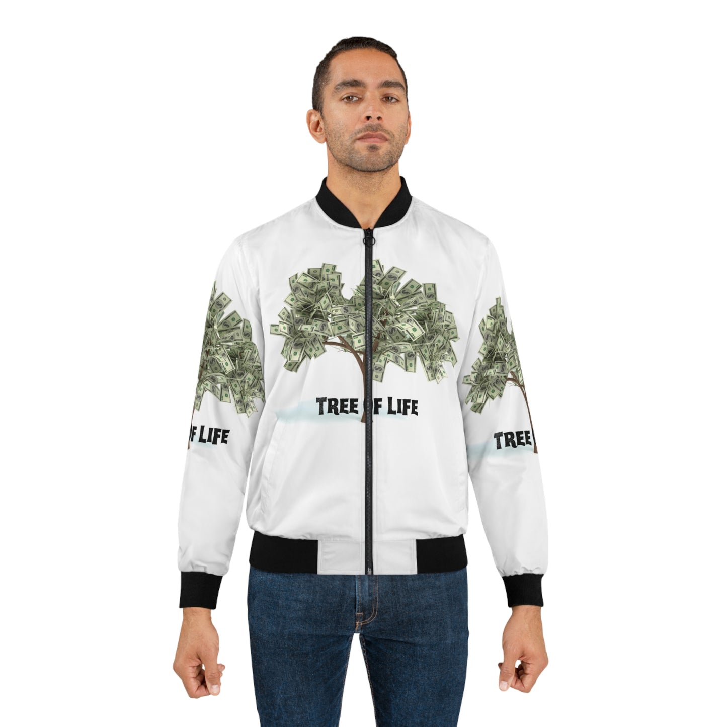 Men's Bomber Jacket: Tree of Life Design for Wealth and Prosperity