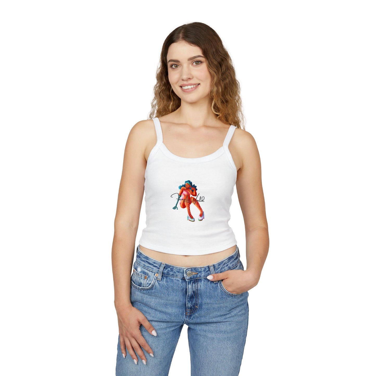 Feminine Spaghetti Strap Tank Top with Colorful Art