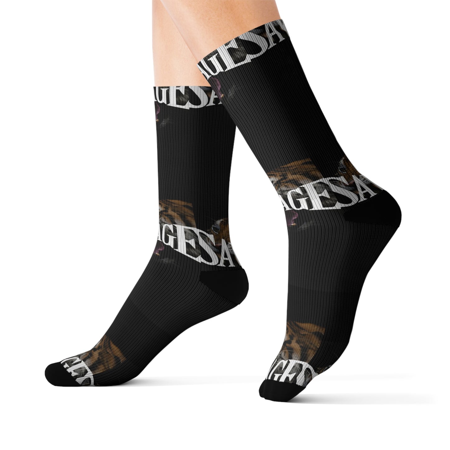 Savage Tiger Sublimation Socks - Bold Animal Print Crew Socks for Wild Style