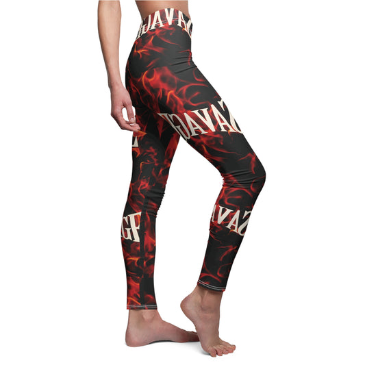 SAVAGE Women's Cut & Sew Casual Leggings - Bold Graphic with Flames