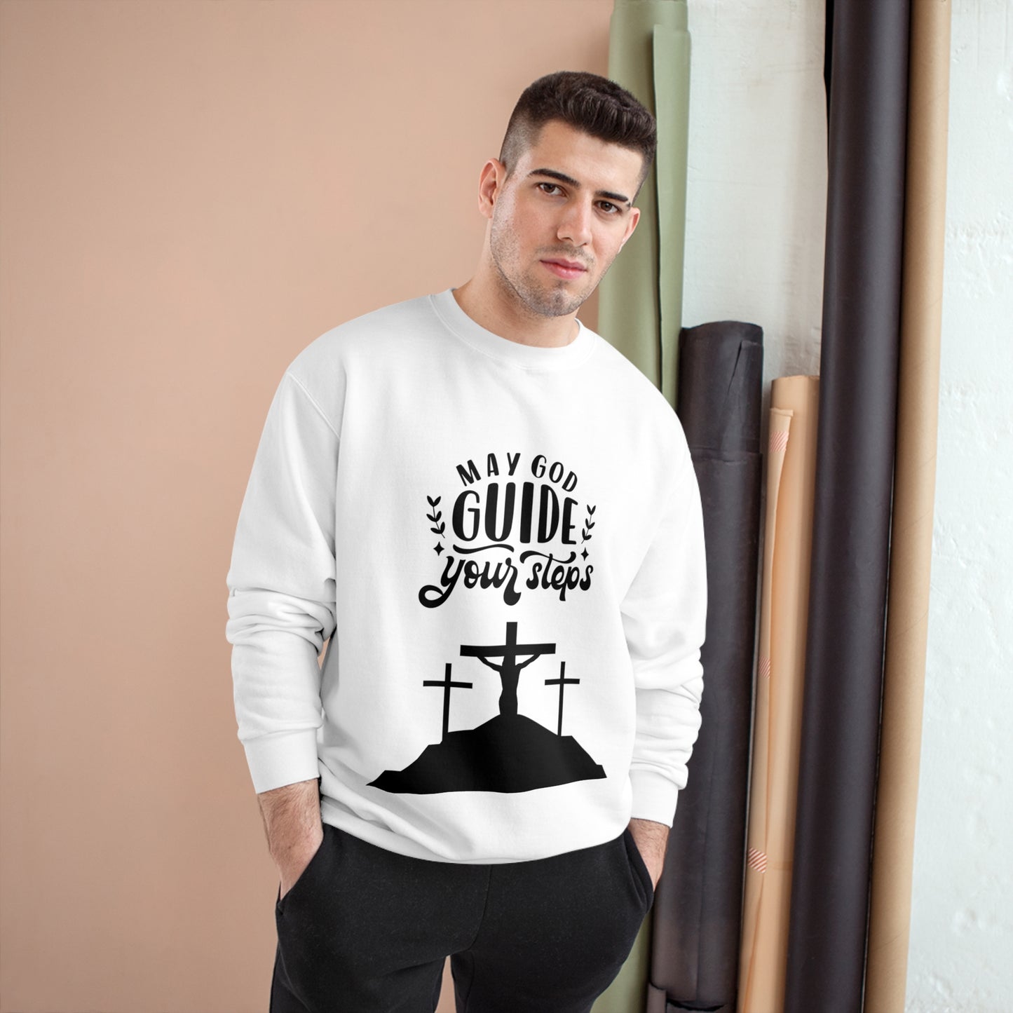 Faith-Inspired Champion Sweatshirt - "May God Guide Your Steps"