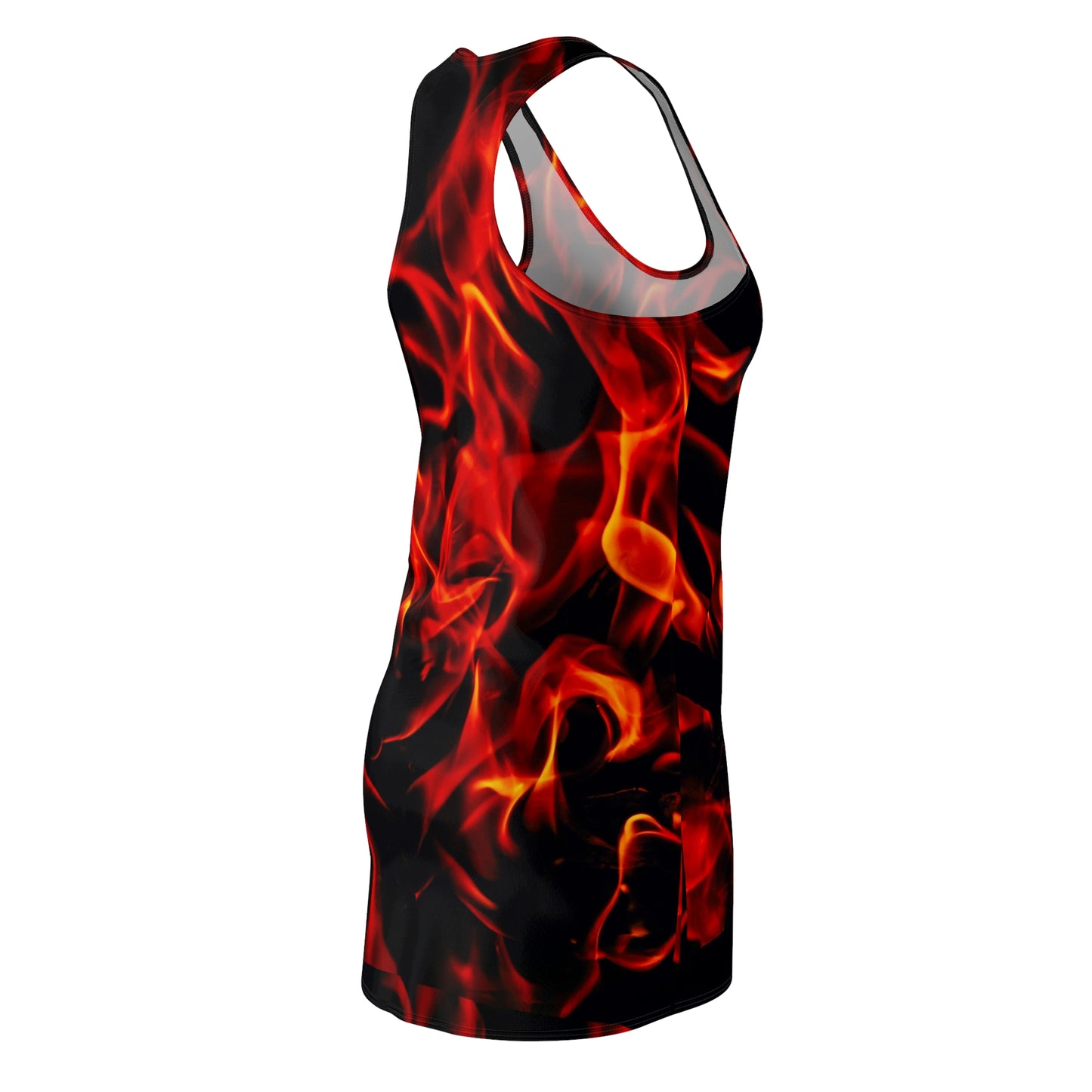 Fiery Women's Racerback Dress - Bold Flame Design for Summer and Festivals