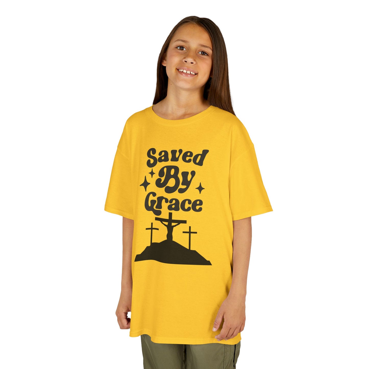 Kids Heavy Cotton™ Tee - 'Saved By Grace' Christian T-Shirt