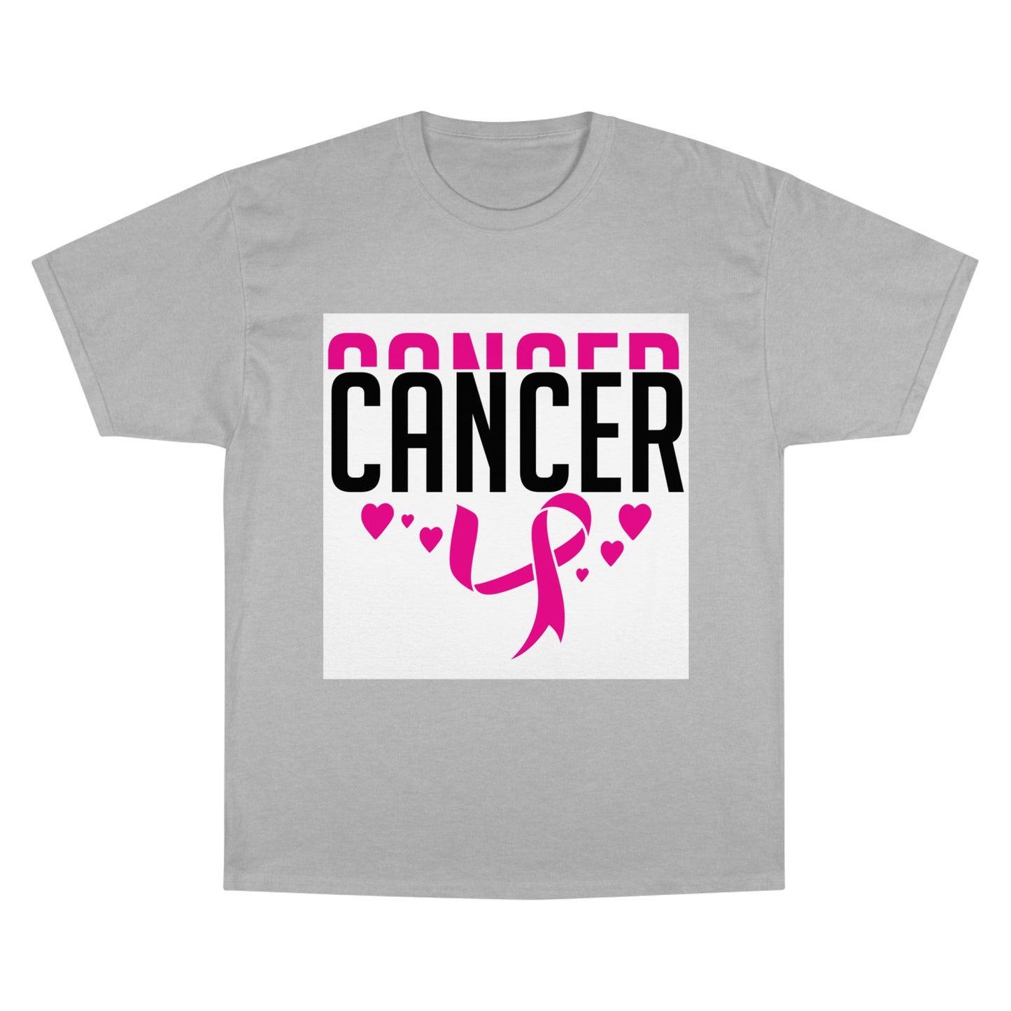 Champion T-Shirt - Cancer Awareness Support Tee with Pink Ribbon & Heart Design