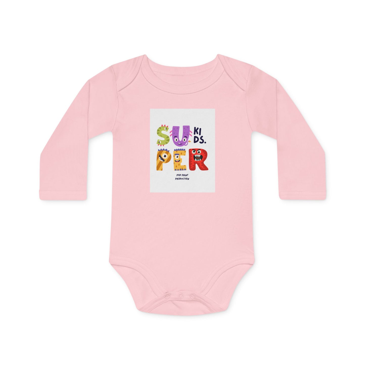 Super Kids Long-Sleeve Organic Baby Bodysuit - Cute & Colorful Design for Infants