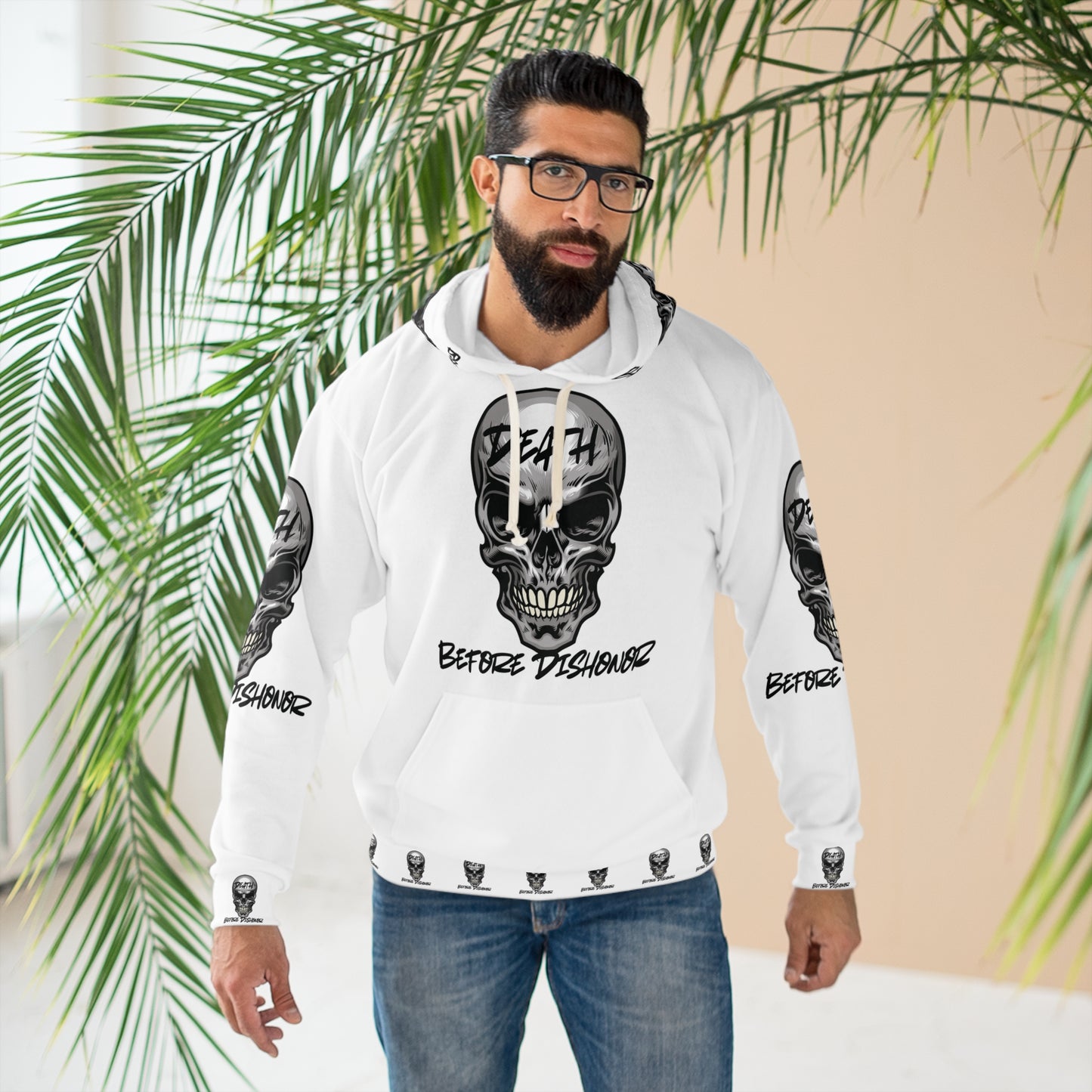 Death Before Dishonor Skull Graphic Unisex Pullover Hoodie - 'Death Before Dishonor' Statement Apparel