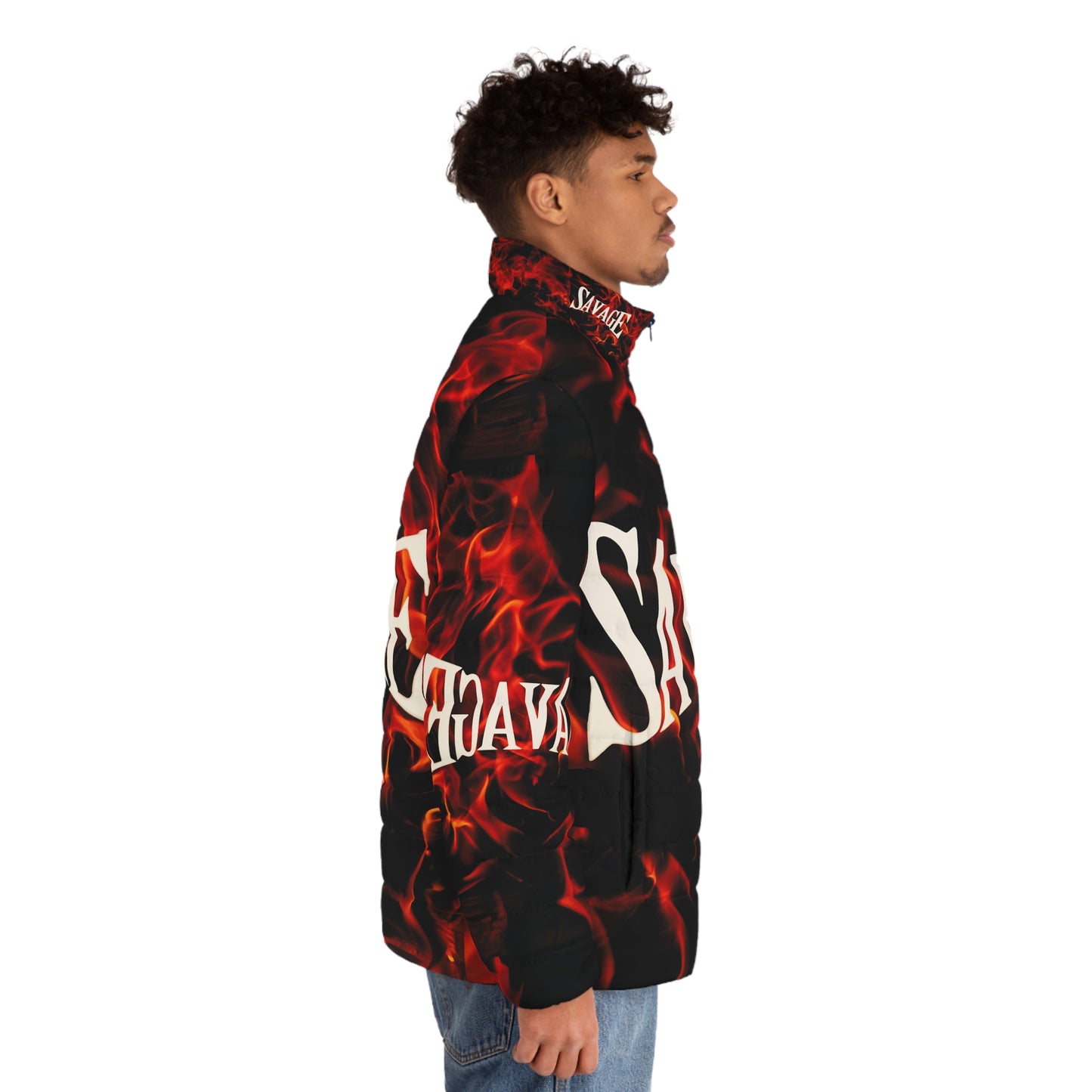 Men's Savage Savage Puffer Jacket - Bold Flame Design