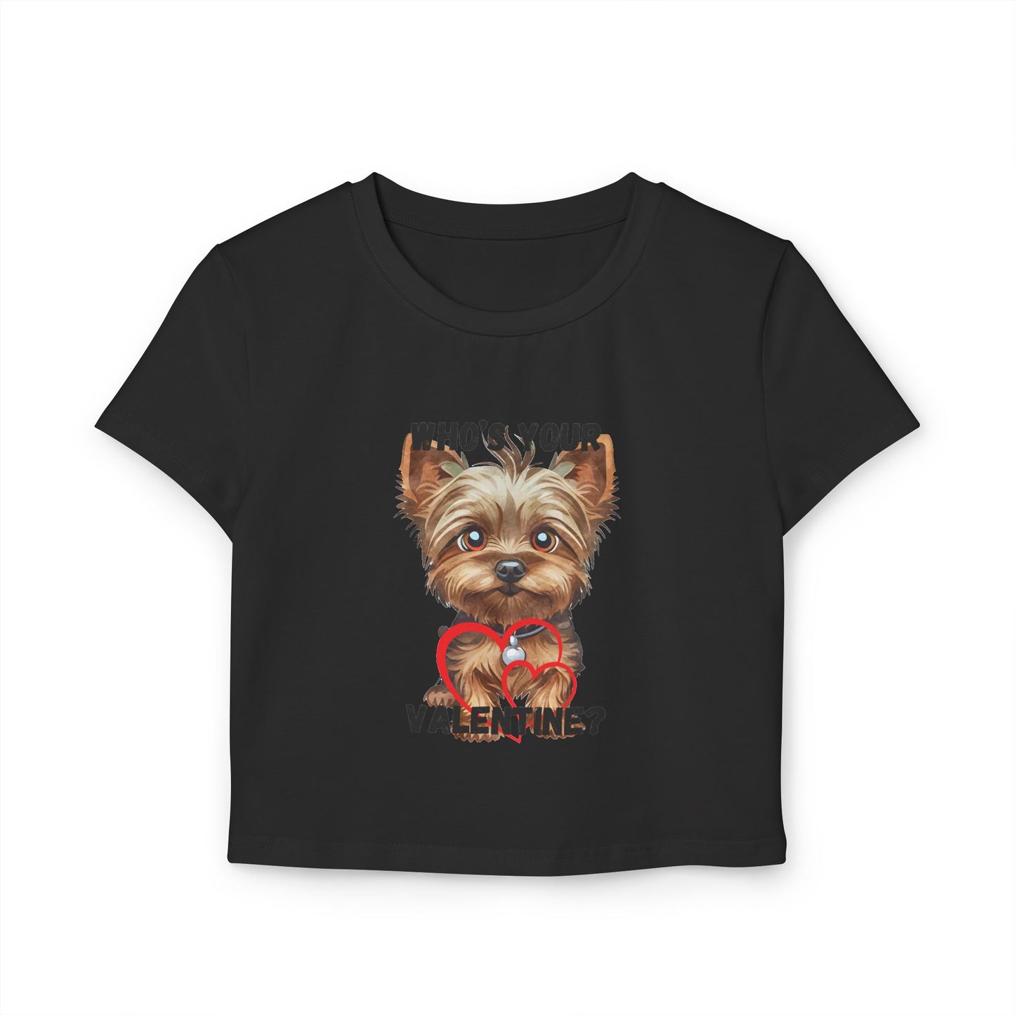 Valentine's Day Women's Baby Tee - 'Who's Your Valentine?' Cute Dog Design