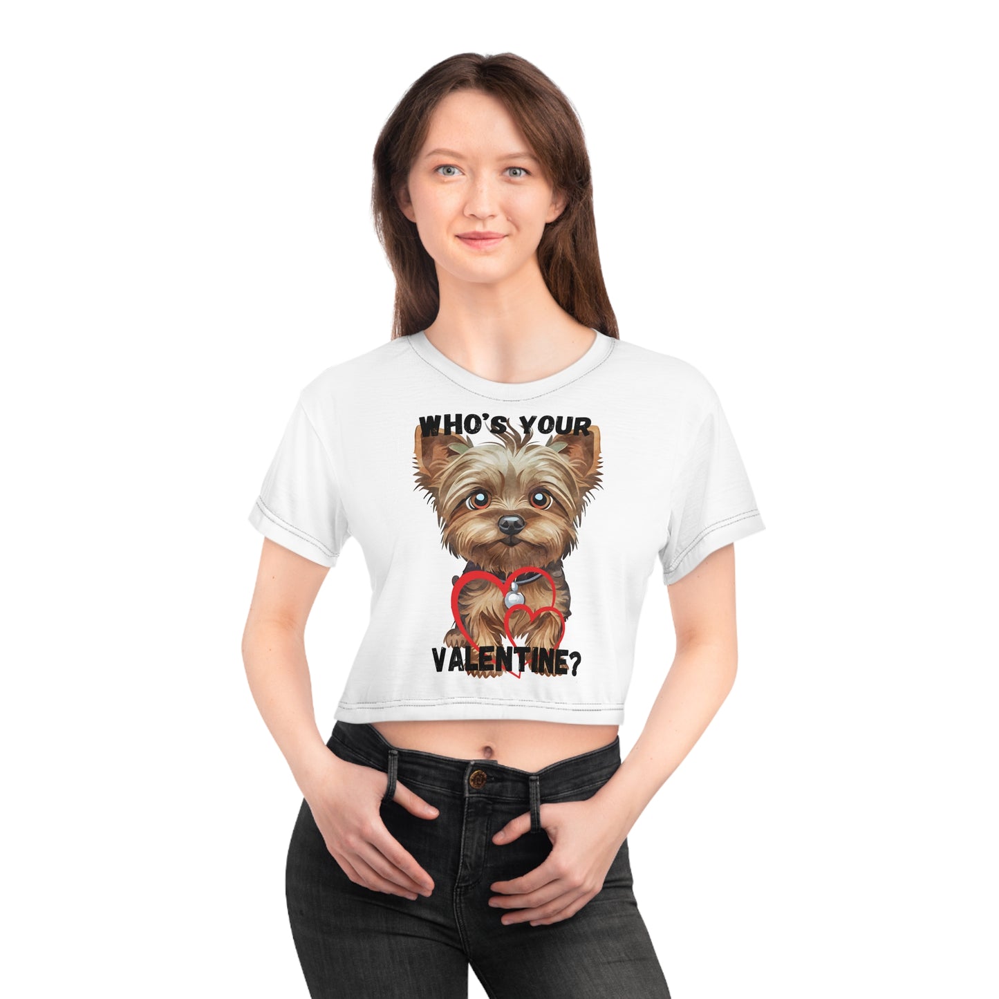 Cute Valentine's Day Crop Tee - 'Who's Your Valentine?' Dog Design