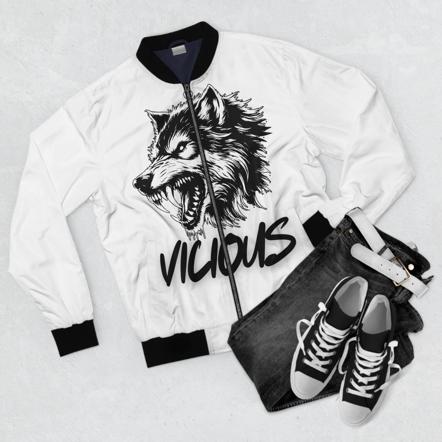 Vicious Wolf Men’s Bomber Jacket - Bold, Edgy Outerwear for Animal Lovers