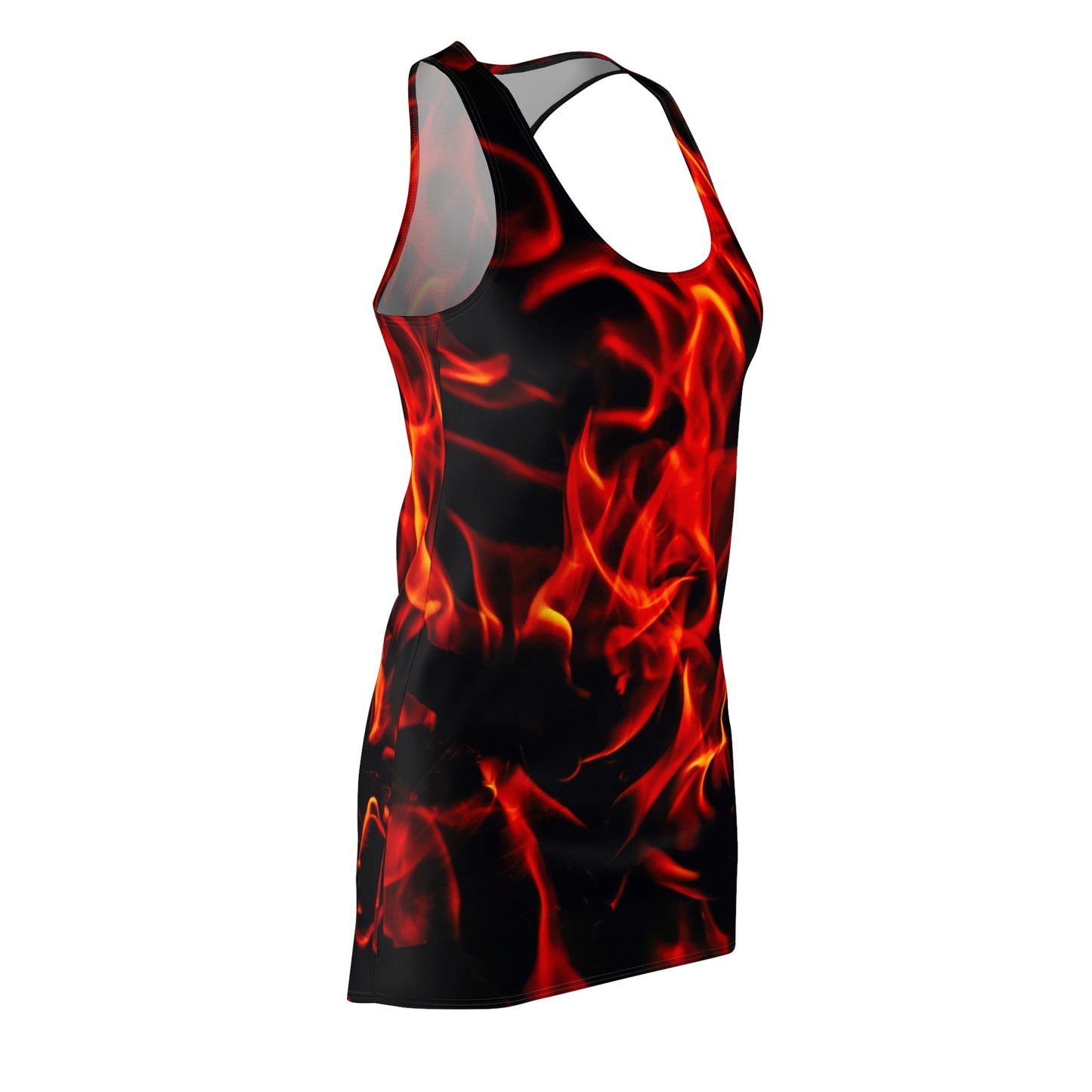 Fiery Women's Racerback Dress - Bold Flame Design for Summer and Festivals