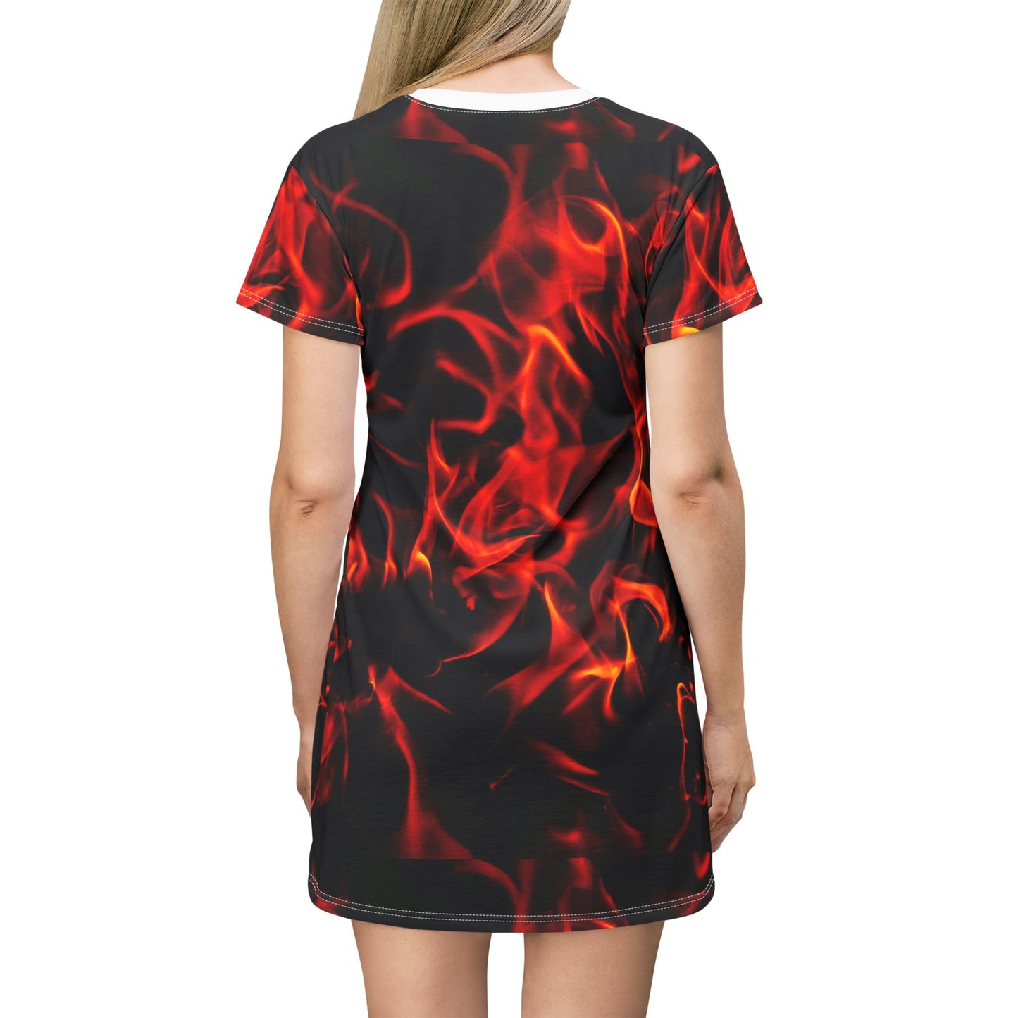 Fiery Flames T-Shirt Dress - Bold & Stylish for Casual Summer Outings