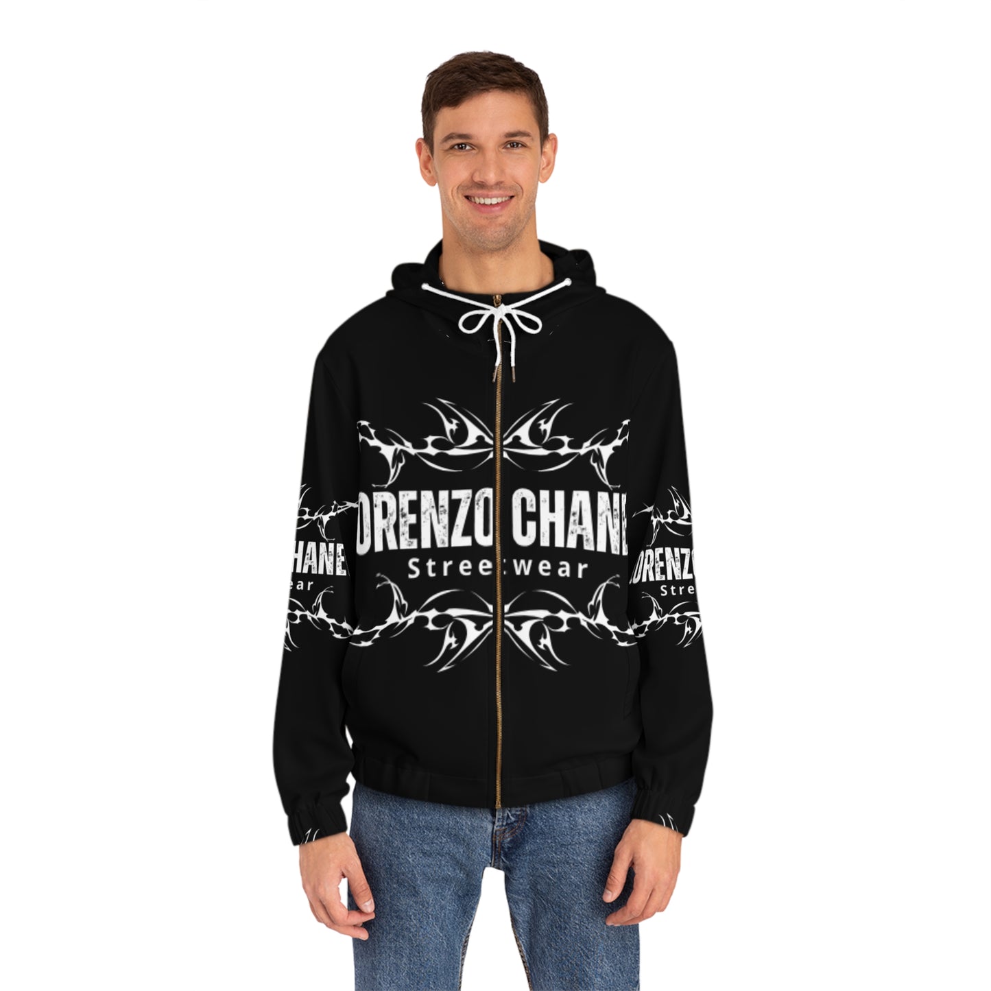 Lorenzo Chaney Streetwear Men&#039;s Full-Zip Hoodie - Stylish & Modern Graphic Design