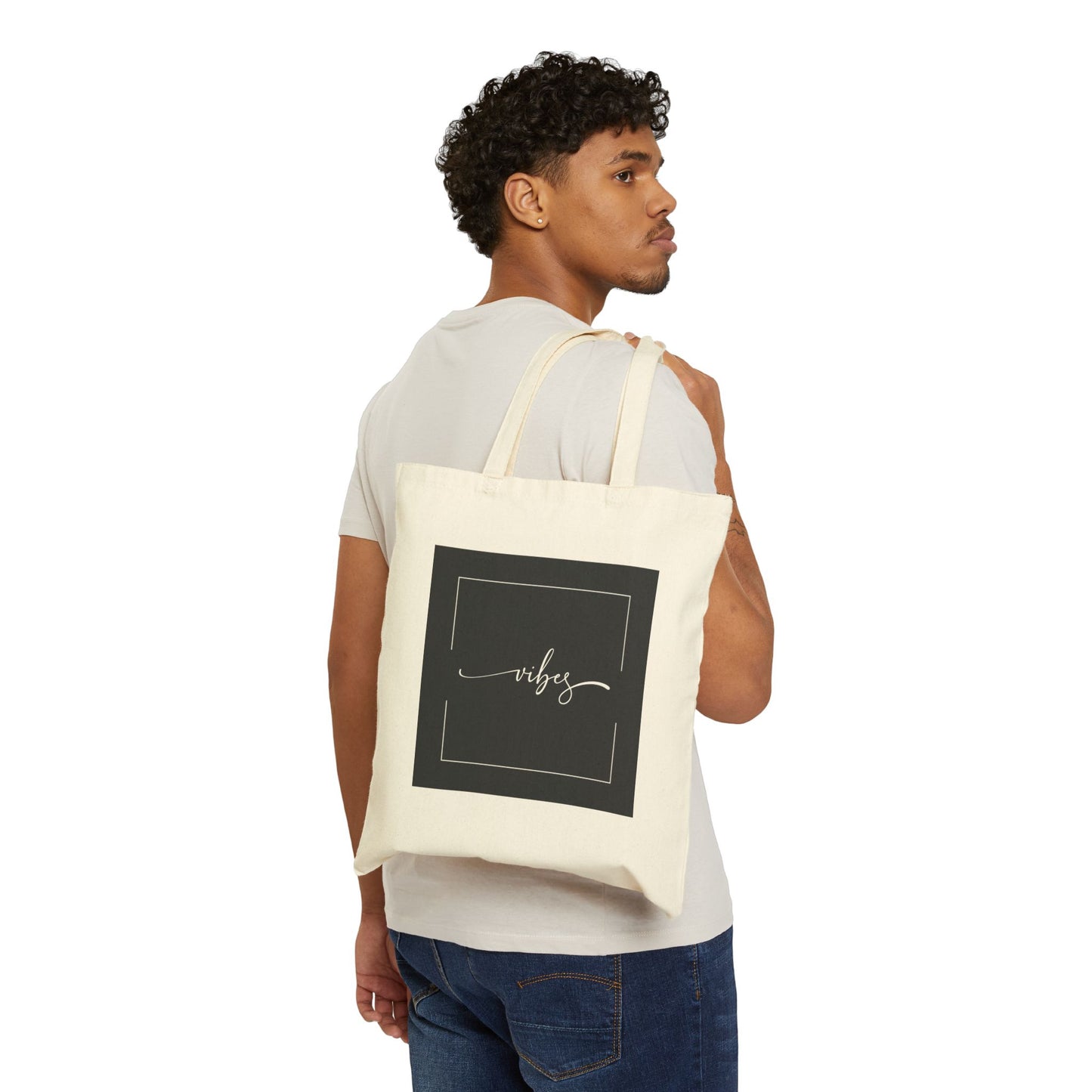 Minimalist 'Vibes' Cotton Canvas Tote Bag for Everyday Use