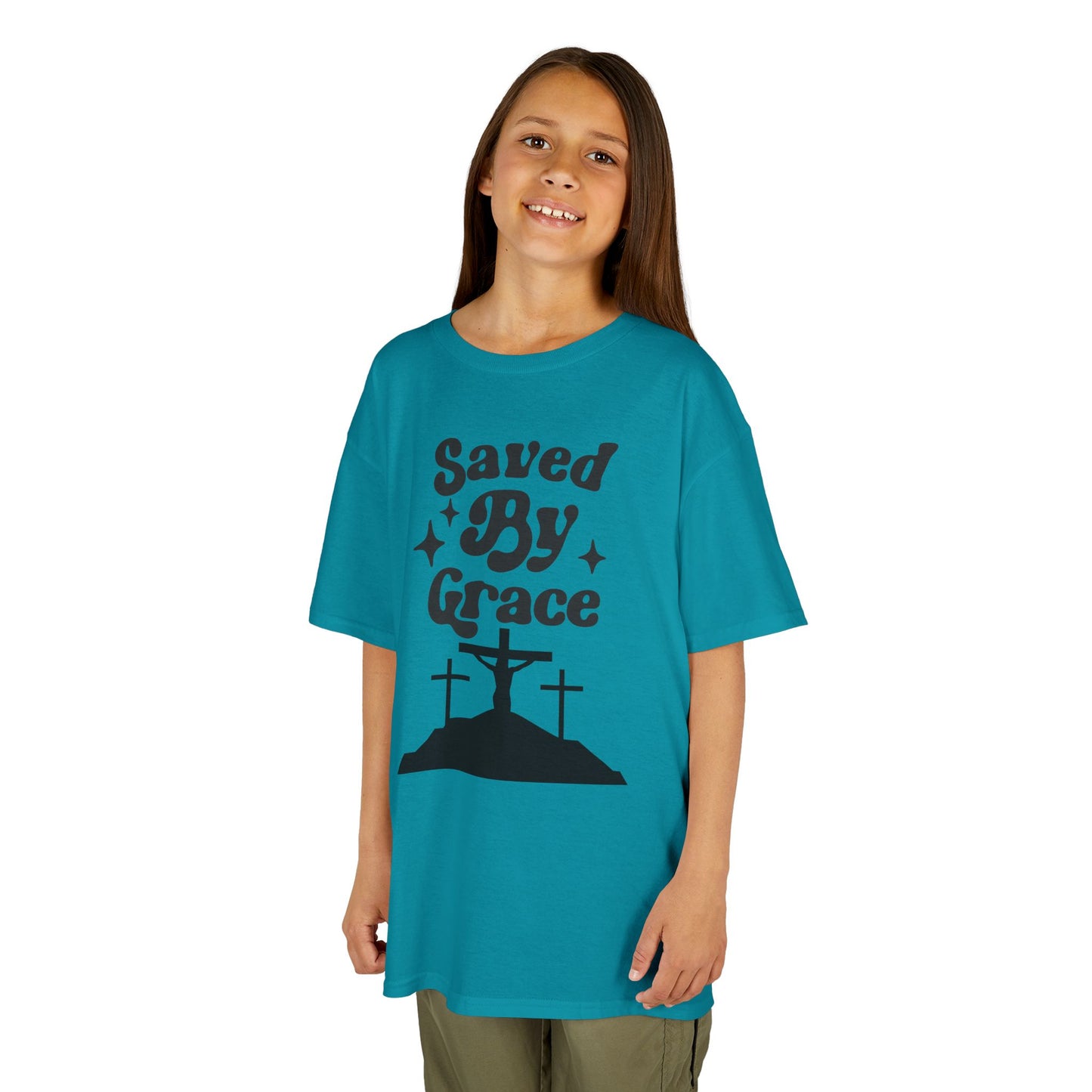 Kids Heavy Cotton™ Tee - 'Saved By Grace' Christian T-Shirt