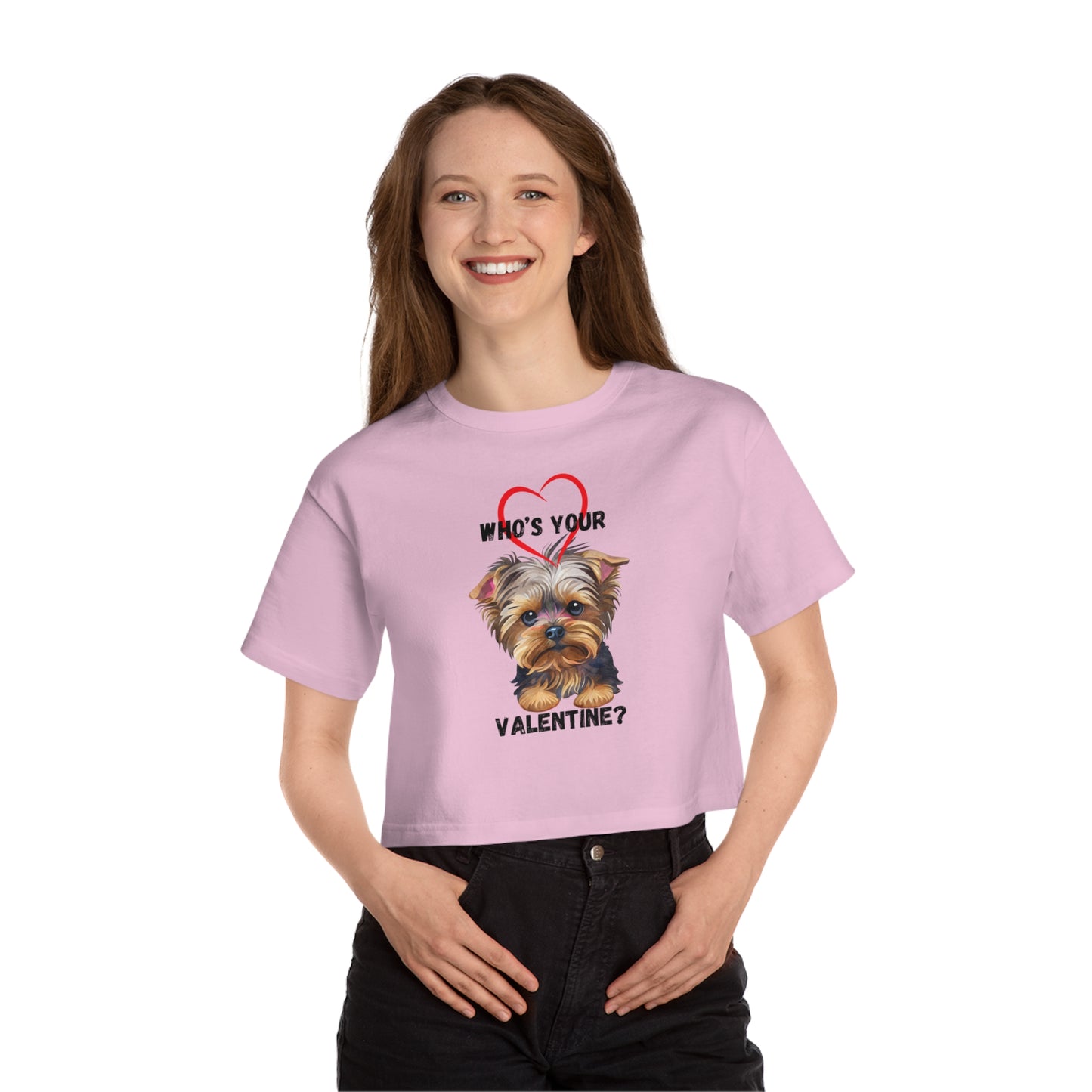 Valentine's Day Cropped T-Shirt with Yorkie Design