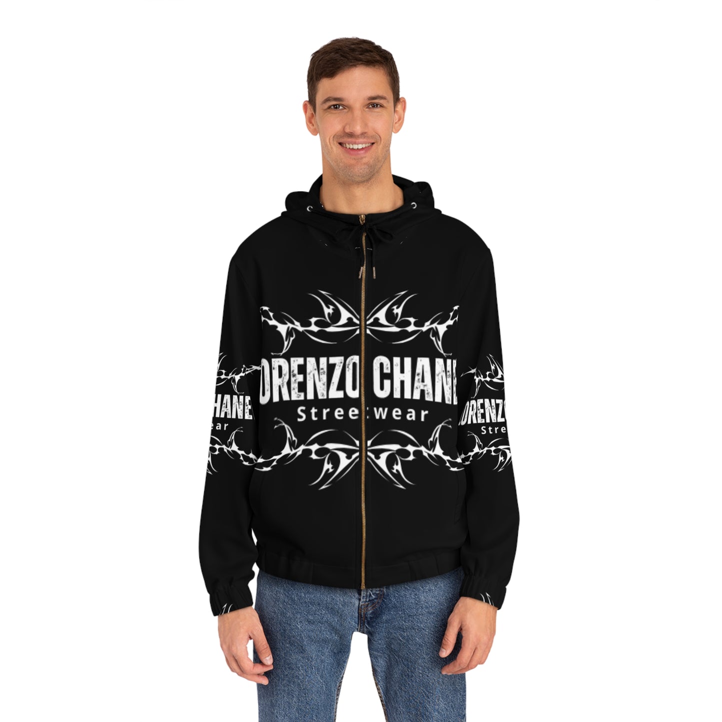 Lorenzo Chaney Streetwear Men&#039;s Full-Zip Hoodie - Stylish & Modern Graphic Design