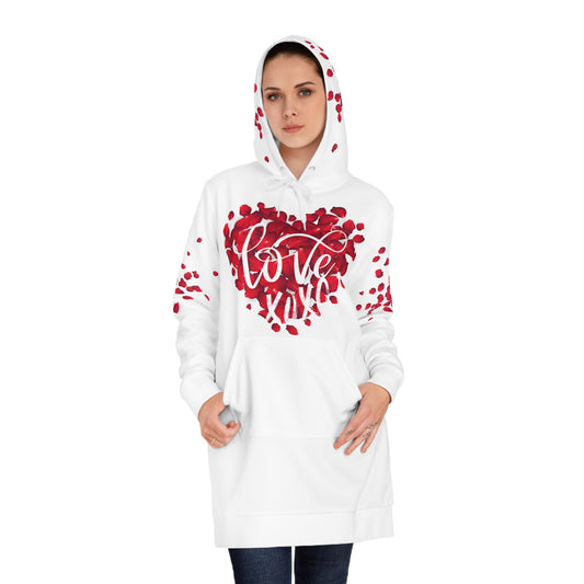 Romantic Floral Women's Hoodie Dress - Love XXOO - Perfect for Valentine's Day