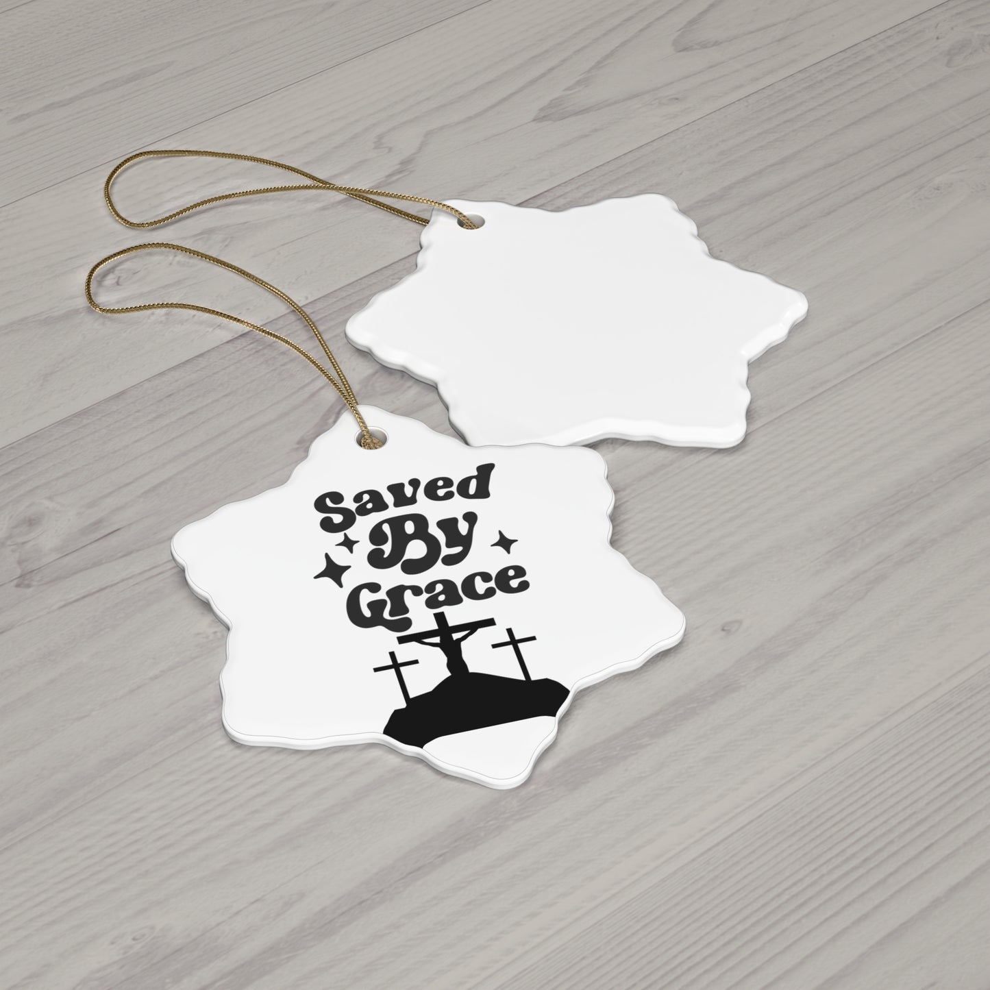 Saved By Grace Ceramic Ornament - Faith-Inspired Star Decor for Christmas & Celebrations