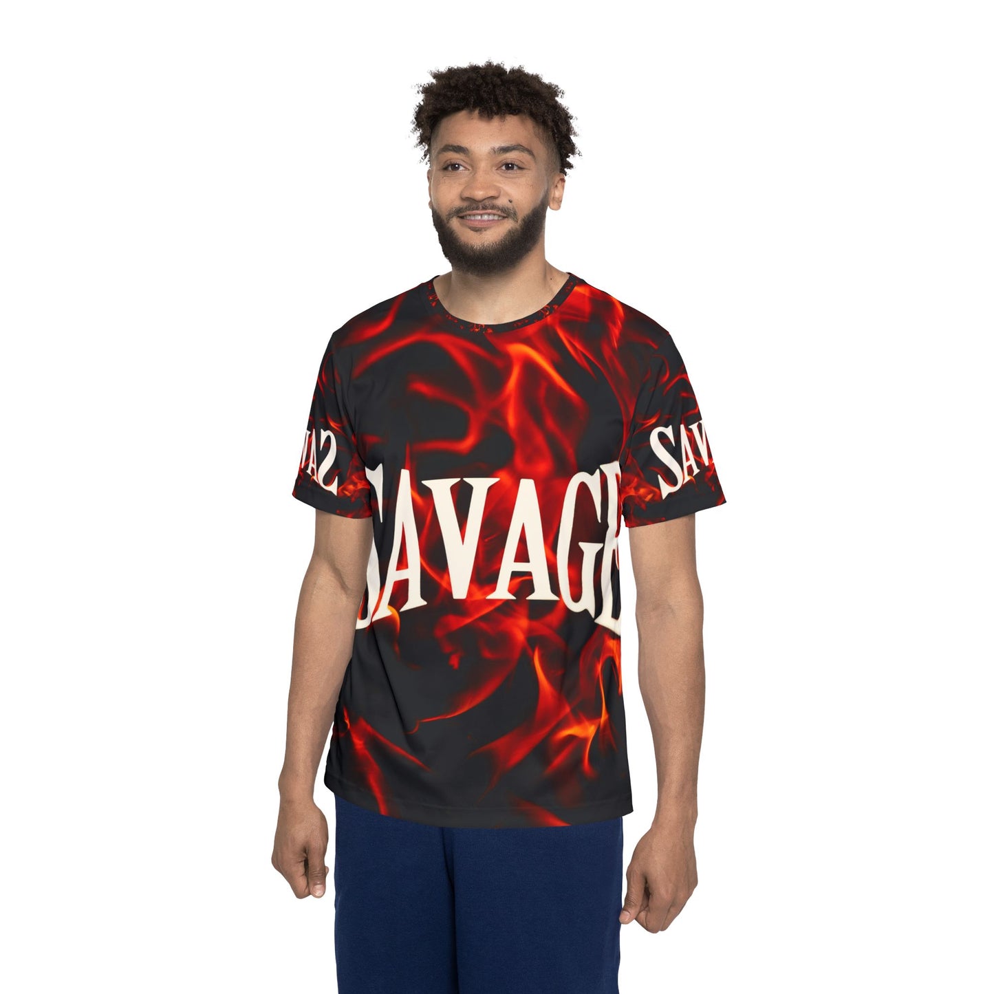 Savage Flames Men's Sports Jersey - Bold Graphic Tee for Athletes and Casual Wear